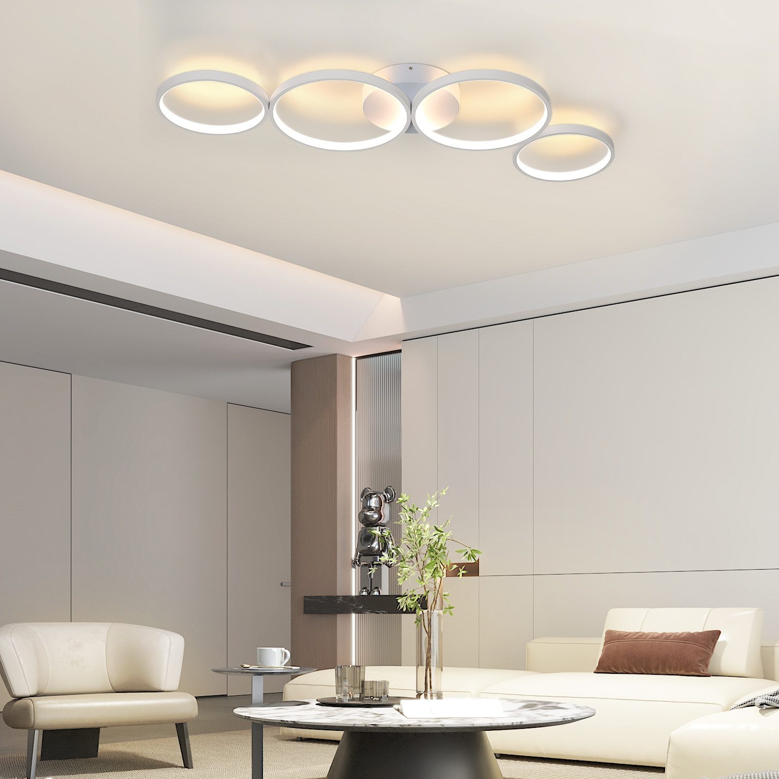 ZMH LED Deckenleuchte Wohnzimmer 4-flammig, 55W/56W, dimmbar mit Fernbedienung, 3000-6500K, Augenschutz, Einfache Installtion, Ringoptik, LED fest integriert, warmweiß-kaltweiß