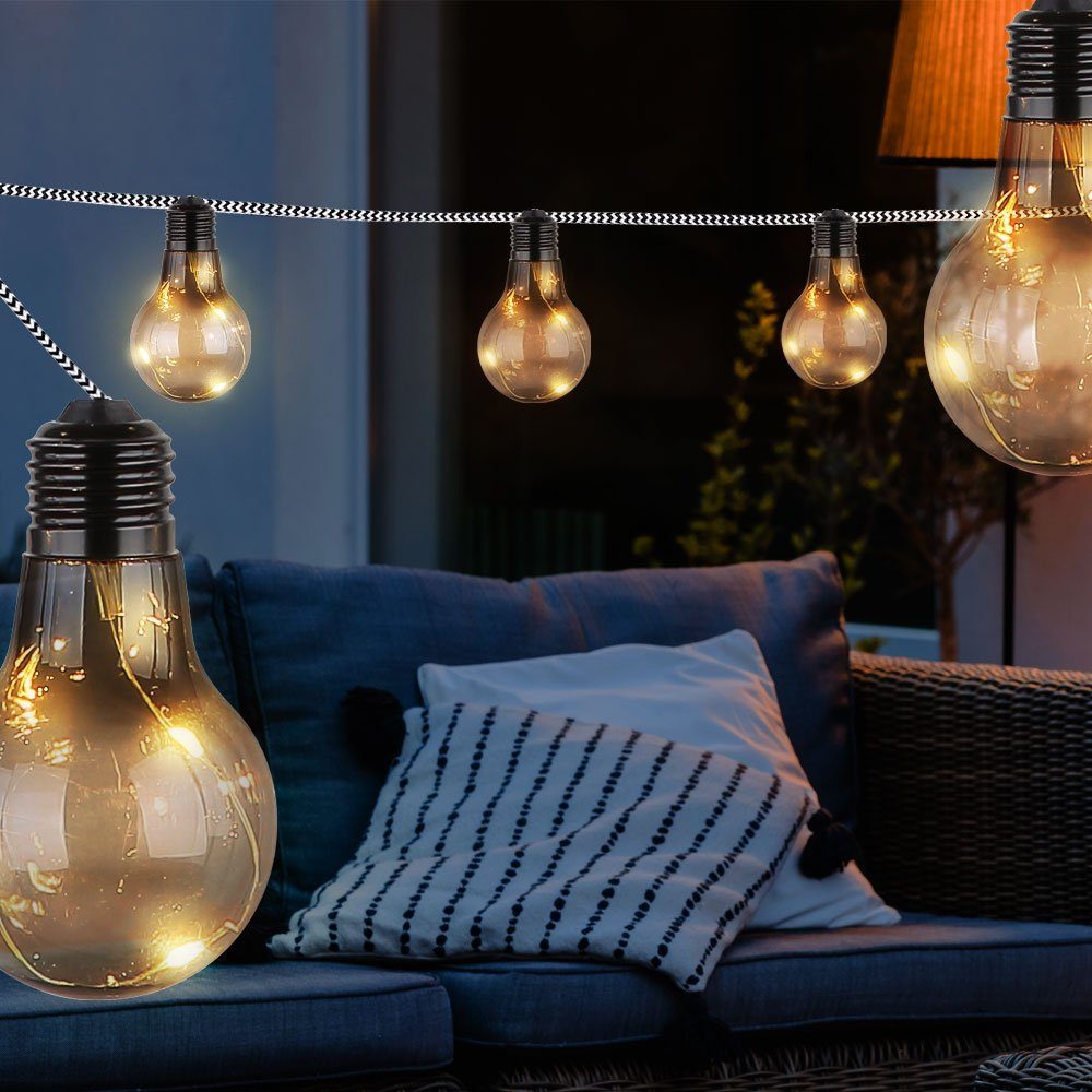 etc-shop LED Dekolicht, LED-Leuchtmittel Warmweiß, Glühbirnen fest Lichterkette verbaut, rauchfarben Leuchtkette Gartendeko LED