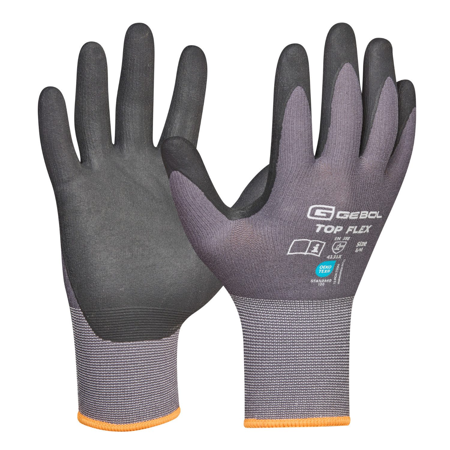 Gebol Arbeitshandschuhe TOP FLEX 97% Nylon, 3% Elasthan Beschichtung: Nitril-Mikroschaum