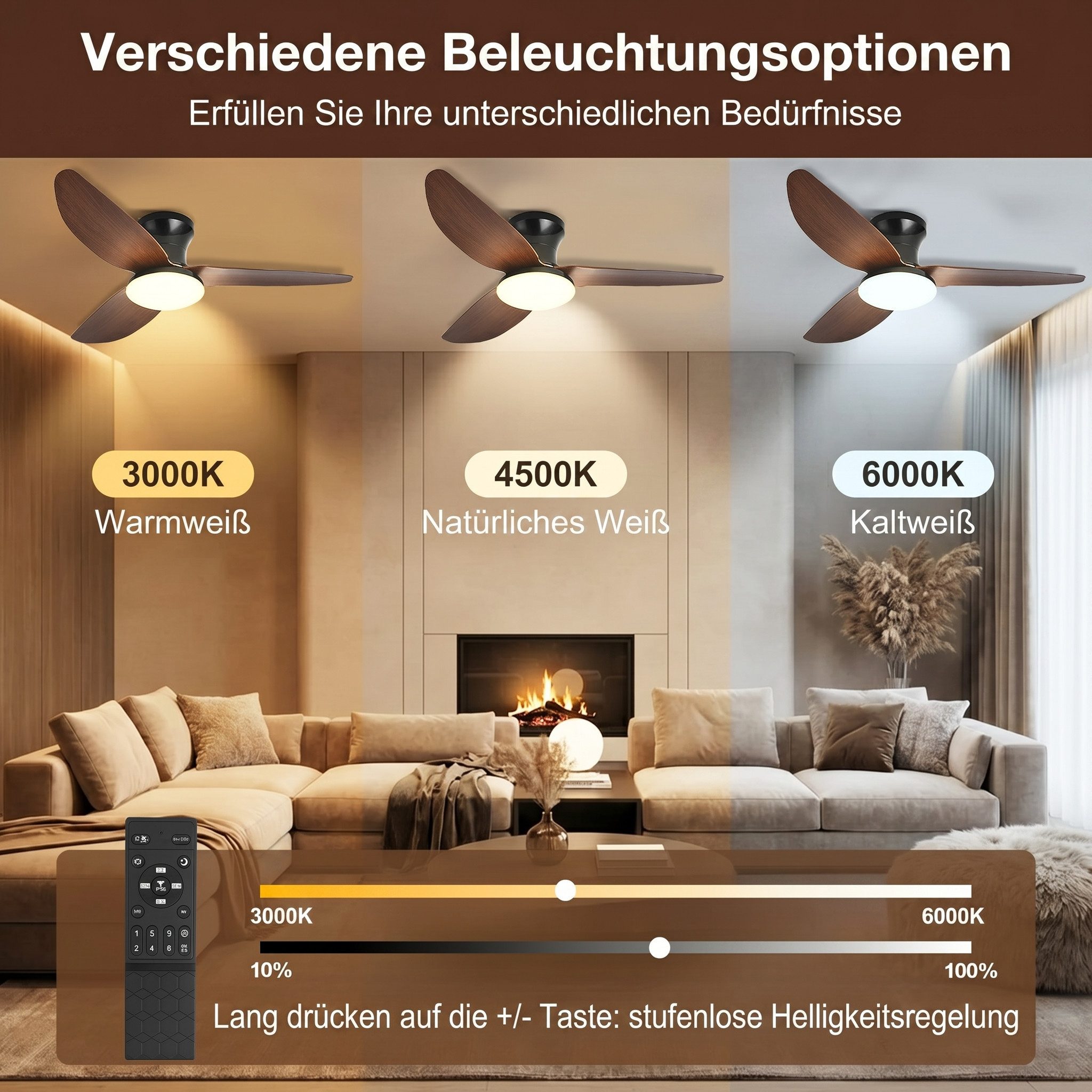 Sunicol Deckenventilator mit beleuchtung, Dimmbar Deckenlampe mit ventilator, 6-Gang, Leiser, Timer, App und Fernbedienung, für Schlafzimmer Wohnzimmer