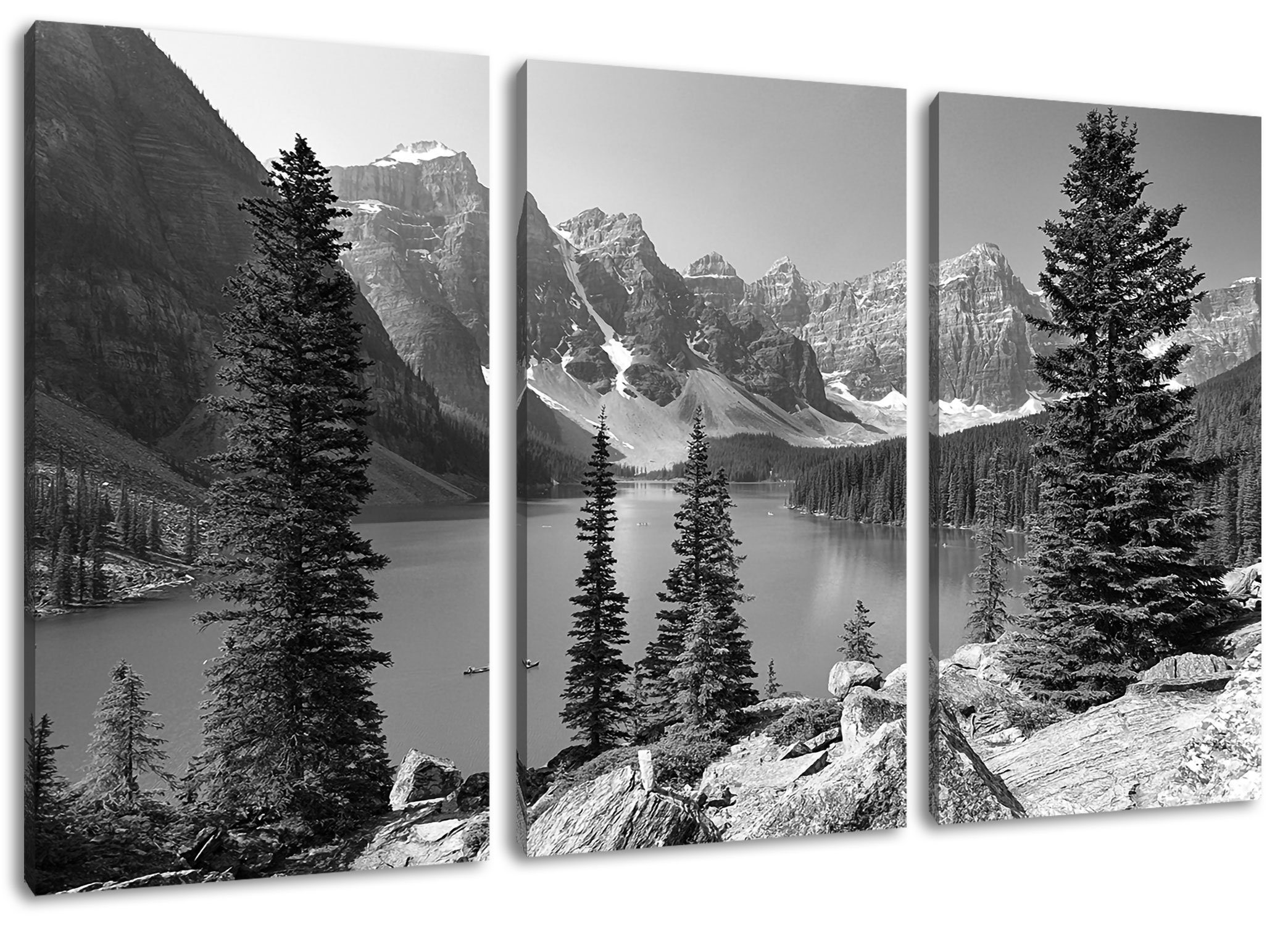 kanadische Berge, Lake St), (1 (120x80cm) Moraine 3Teiler inkl. fertig Zackenaufhänger kanadische Berge Leinwandbild Leinwandbild bespannt, Pixxprint Lake Moraine