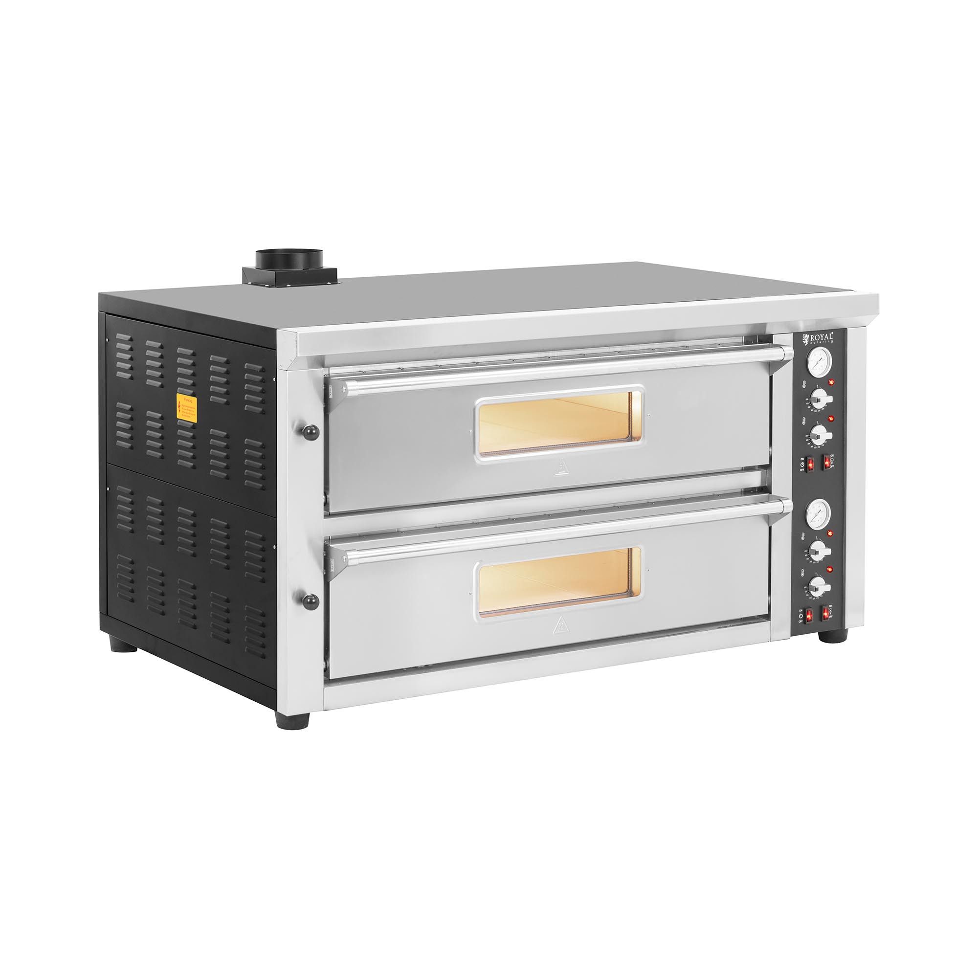 Royal Catering Pizzaofen Elektro-Pizzaofen 2 Backkammern 450 °C Ober-/ Unterhitze 6 Pizzas mit, 400 V