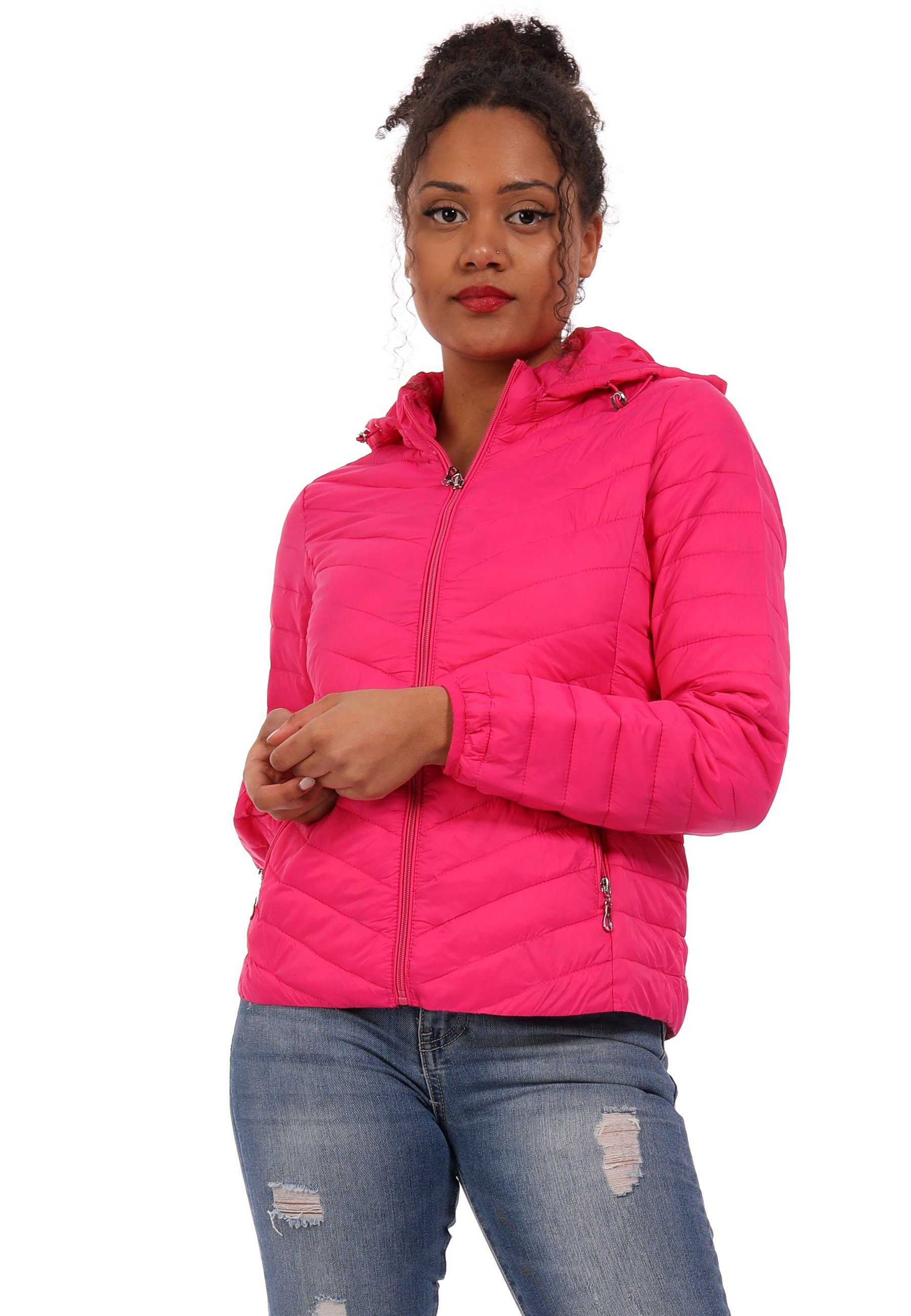 Steppjacke Fashion mit pink Übergangsjacke & mit YC (1-St) Stehkragen Steppjacke casual, Style Kapuze, Leichte Kapuze mit