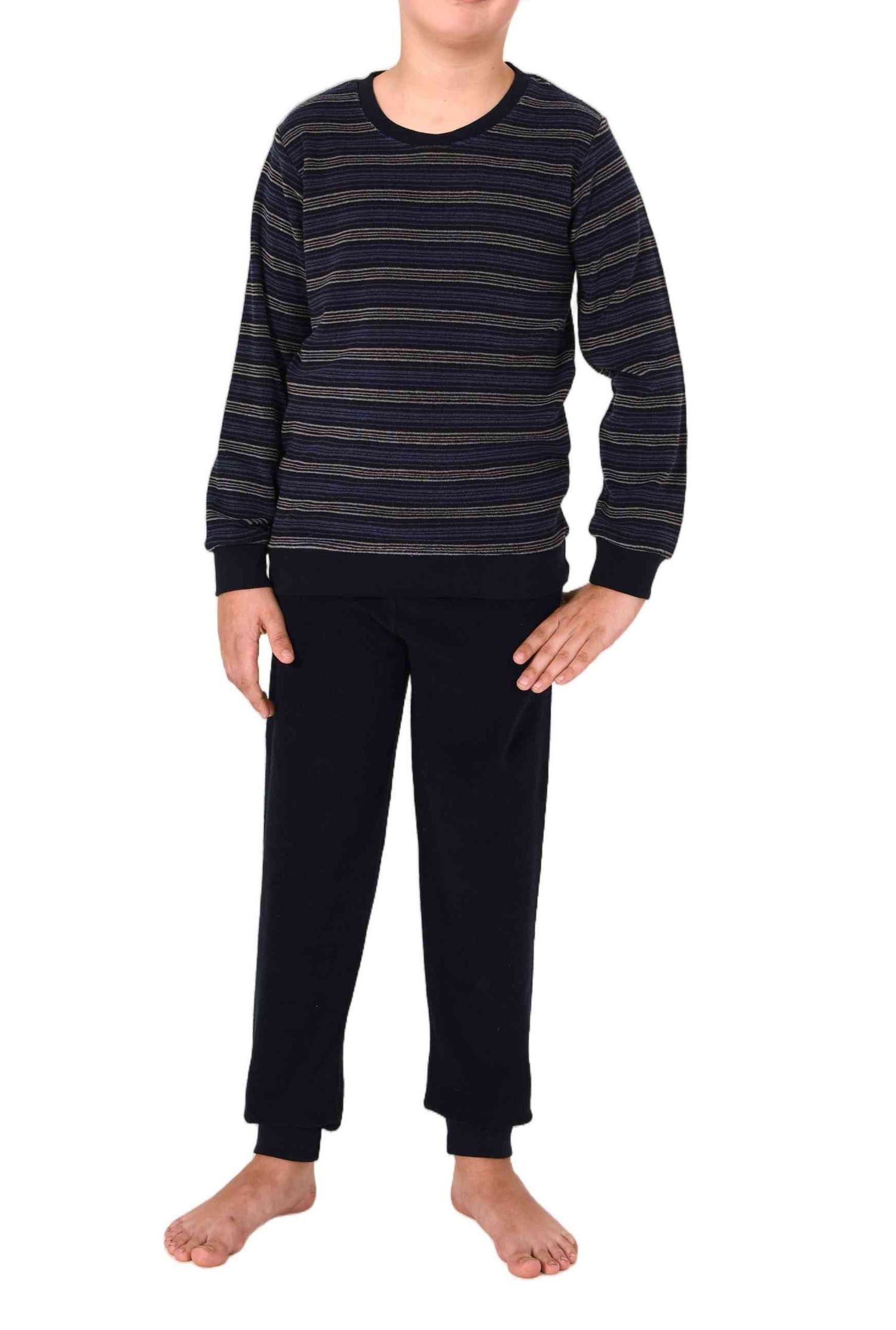 Normann Pyjama Normann Jungen Frottee Pyjama Schlafanzug mit Bündchen, Streifenoptik