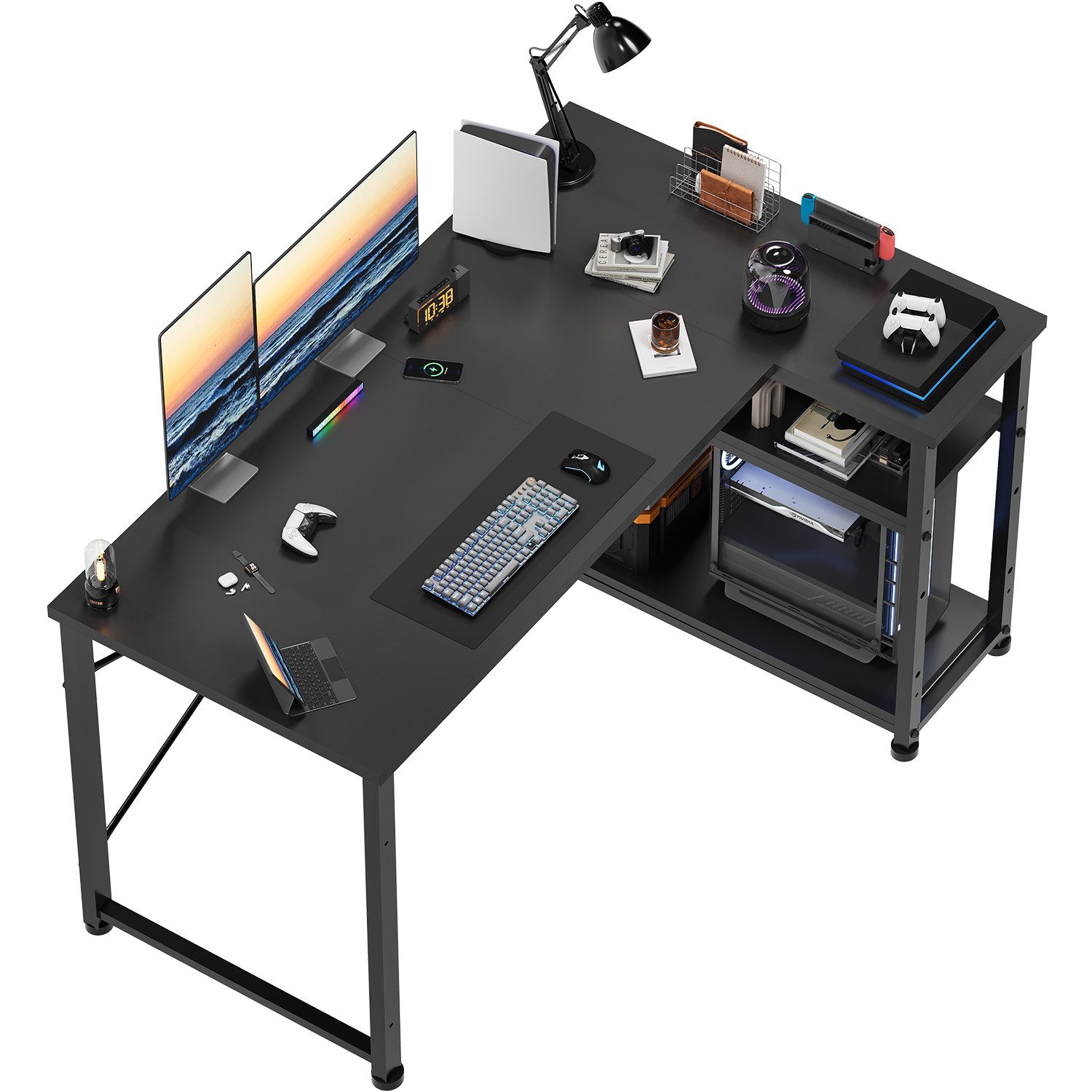 HOMALL Eckschreibtisch 100/120L Form mit Ablagefächern, 2 Tier DIY Lagerreg günstig online kaufen