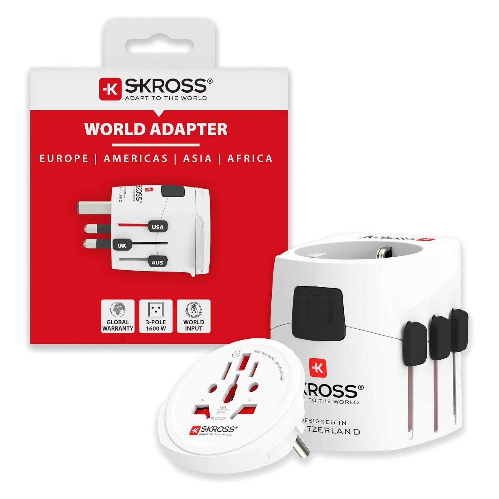 SKROSS PRO Light-World Universal Reiseadapter Für 2- oder 3-polige Steckdosen Reiseadapter, Für mehr als 200 Länder - Maximale Leistung 1535 Watt