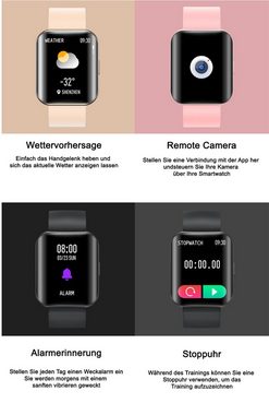 TPFNet SW23 mit Silikon Armband und Temperaturmessung Smartwatch (Android), mit Blutdruck- & Pulsmesser, Musiksteuerung, Schrittzähler, Kalorien, Social Media etc. - Rosa