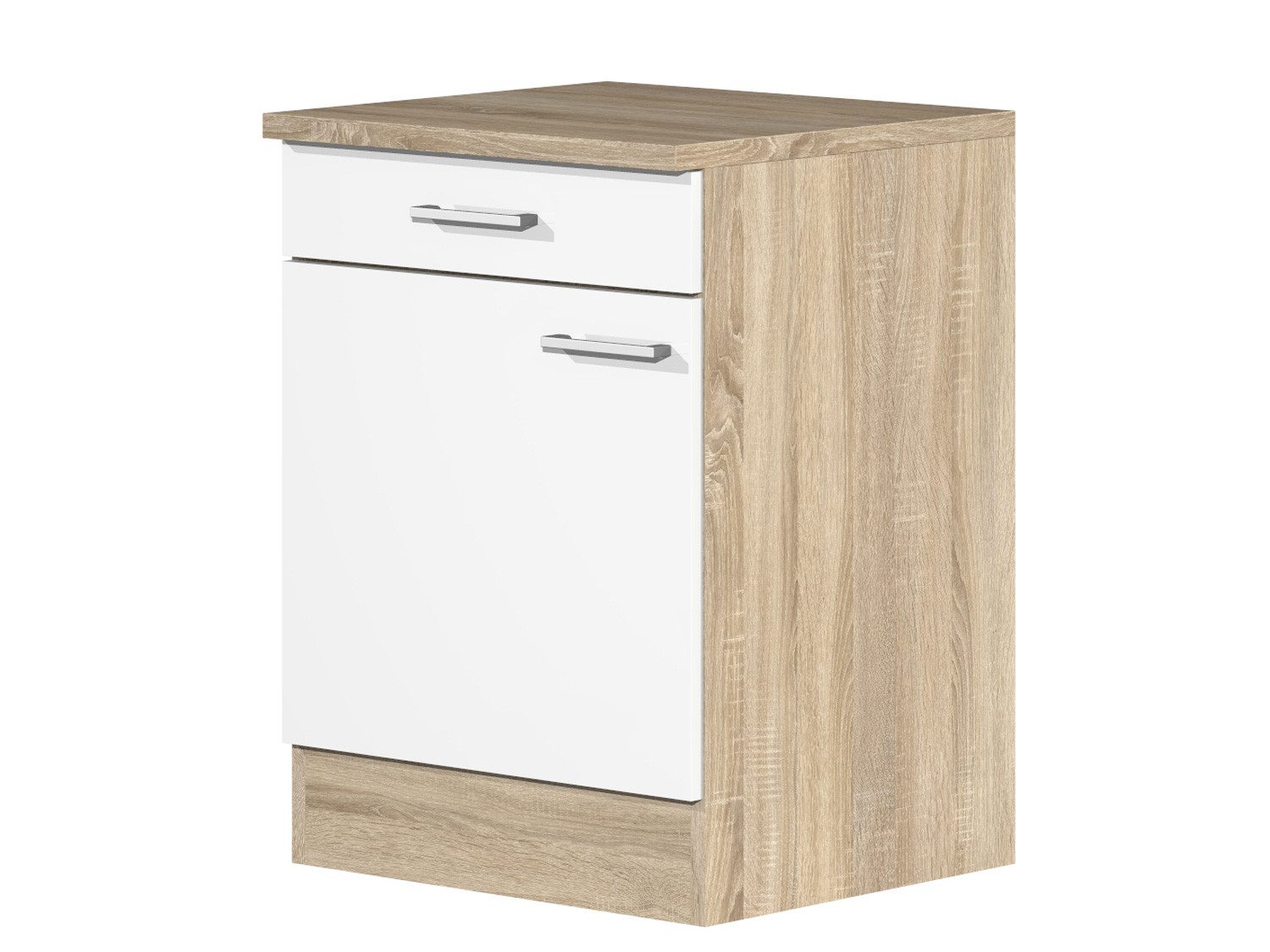 Flex-Well Unterschrank Küchenunterschrank - 60 cm breit - Weiß Sonoma Eiche – Salerno