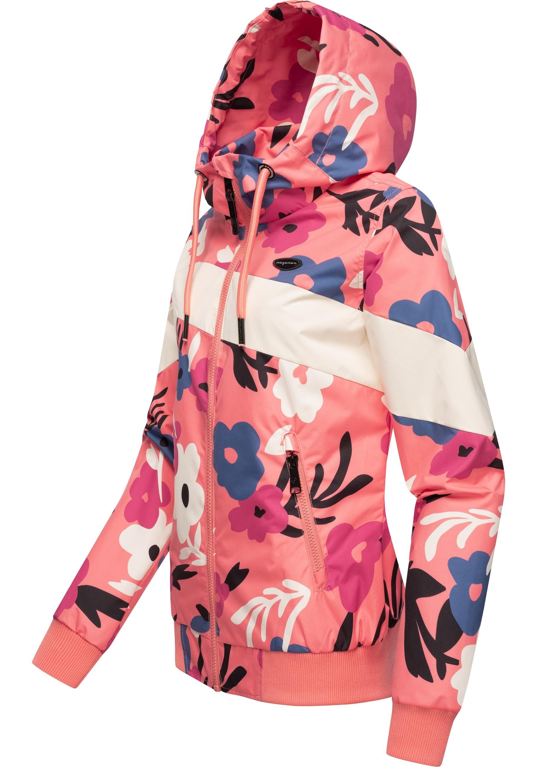 Ragwear Outdoorjacke Nuggie Block Flower modische Damen Freizeitjacke mit floralem Print