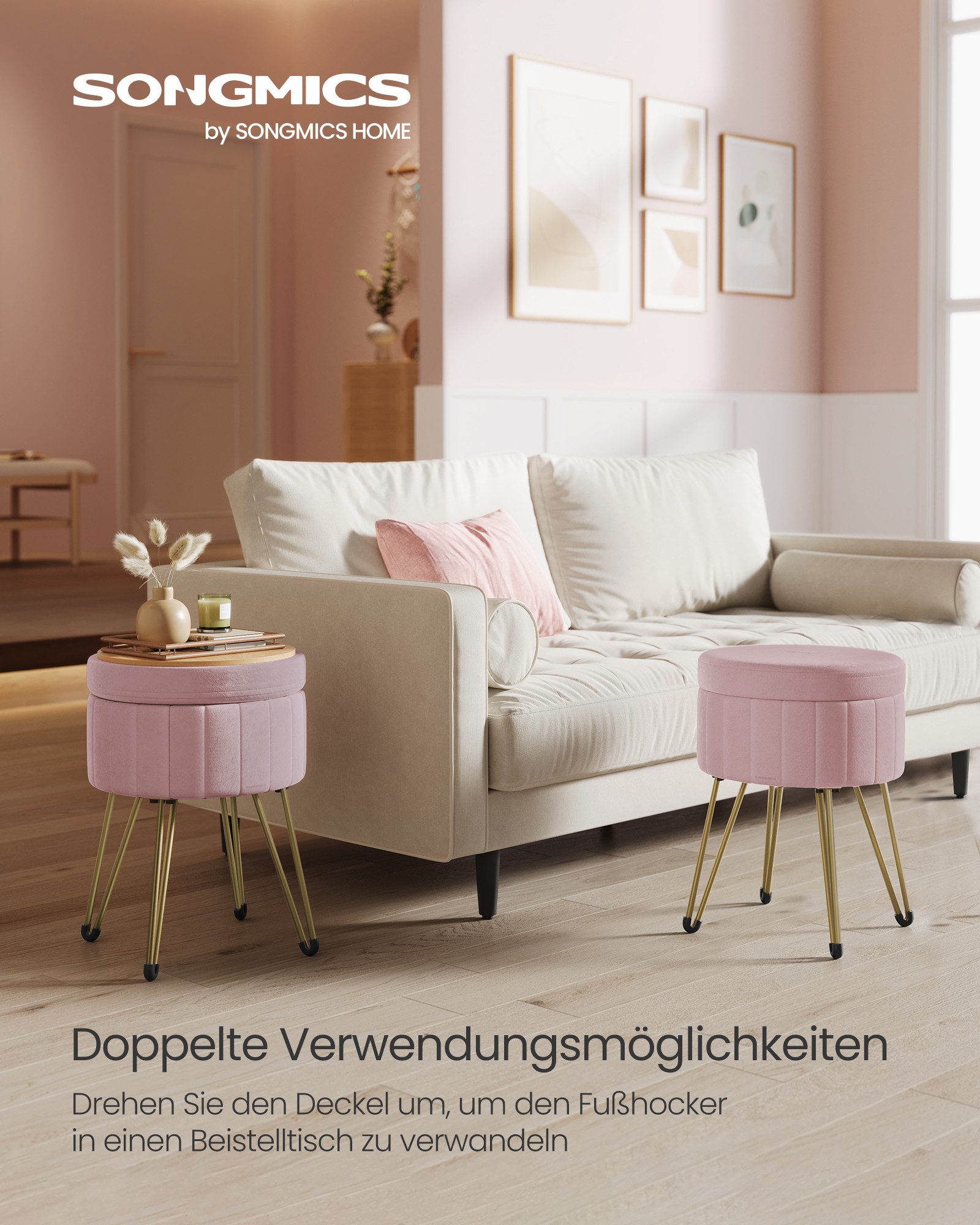 SONGMICS Sitzhocker Hocker (Schminktischhocker, Samt Schminkhocker), 4 Metallbeine, für Ankleidezimmer, Wohnzimmer, Schlafzimmer