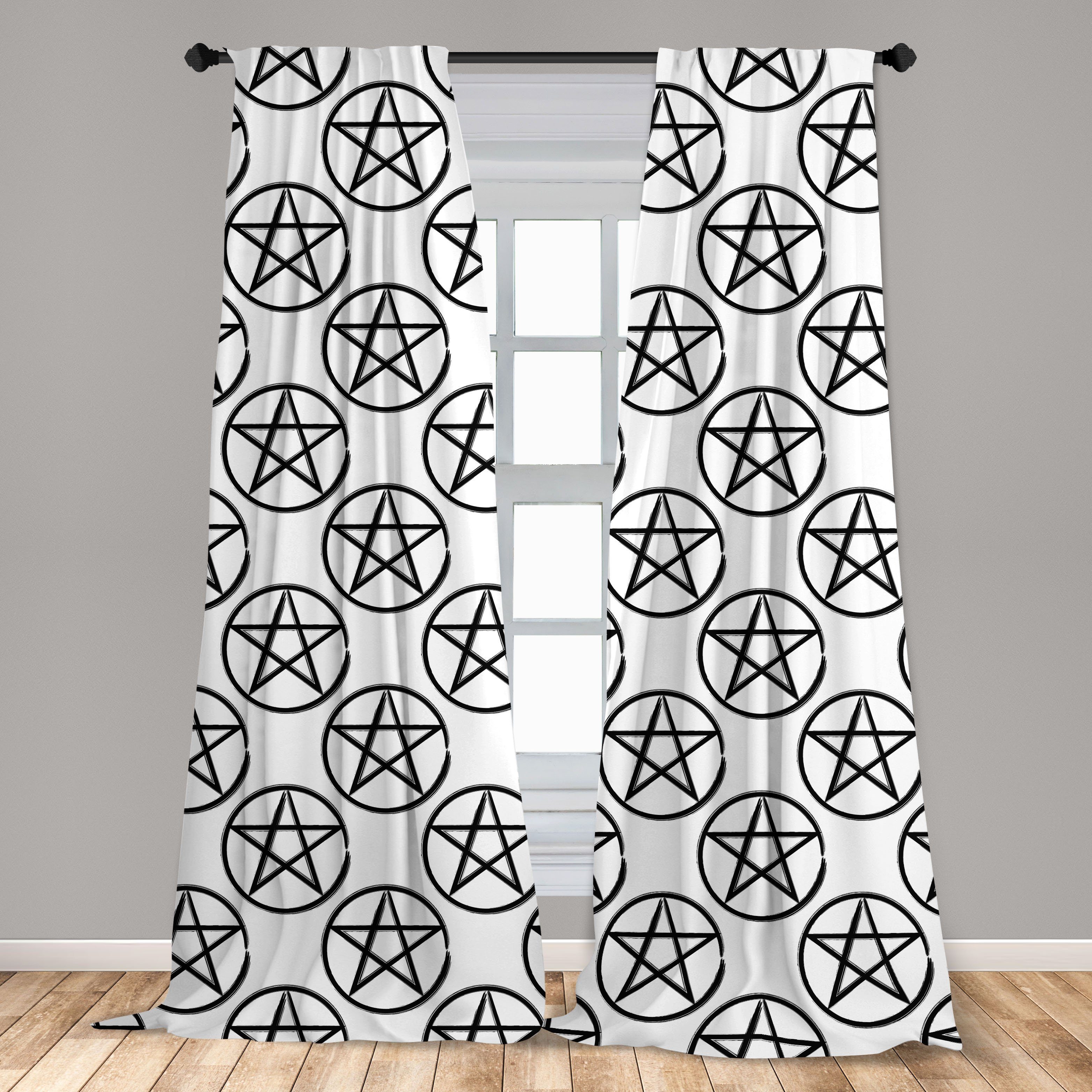 Abakuhaus, Pentacle Kreis Microfaser, Stern Dekor, Vorhang Gardine im Schlafzimmer für Wohnzimmer Pentagramm
