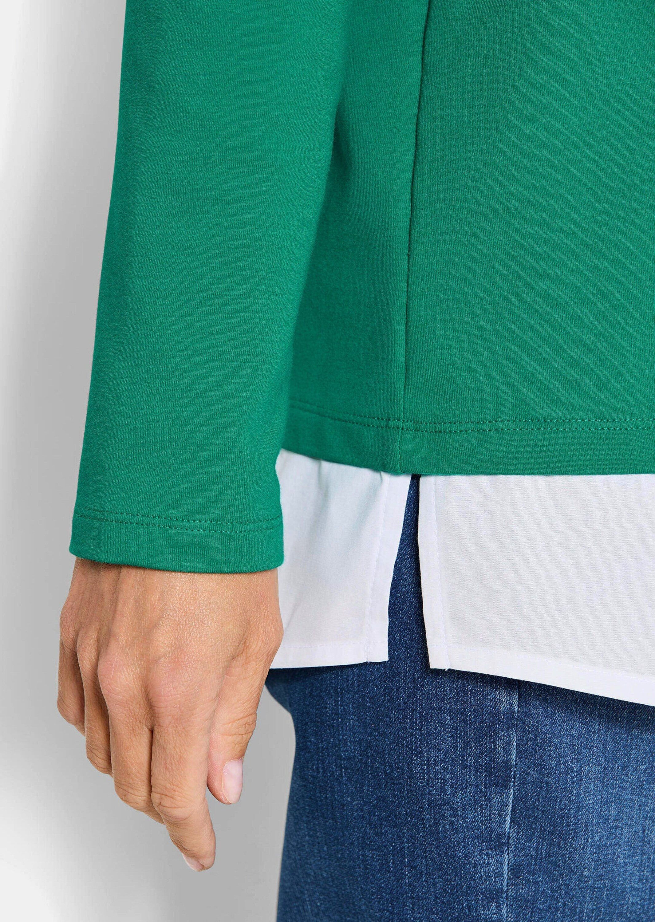 GOLDNER Longshirt Elegantes 2-in-1 Business-Oberteil Langarm-Shirt mit Hemdkragen und Hemdsaum, hüftumspielend, Baumwolle