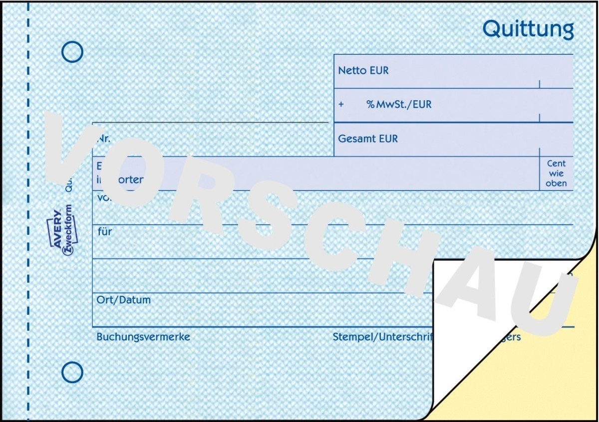 Formularblock Formularbuch Quittung A6 quer selbstdurchschreibend VE=2x40 Blatt
