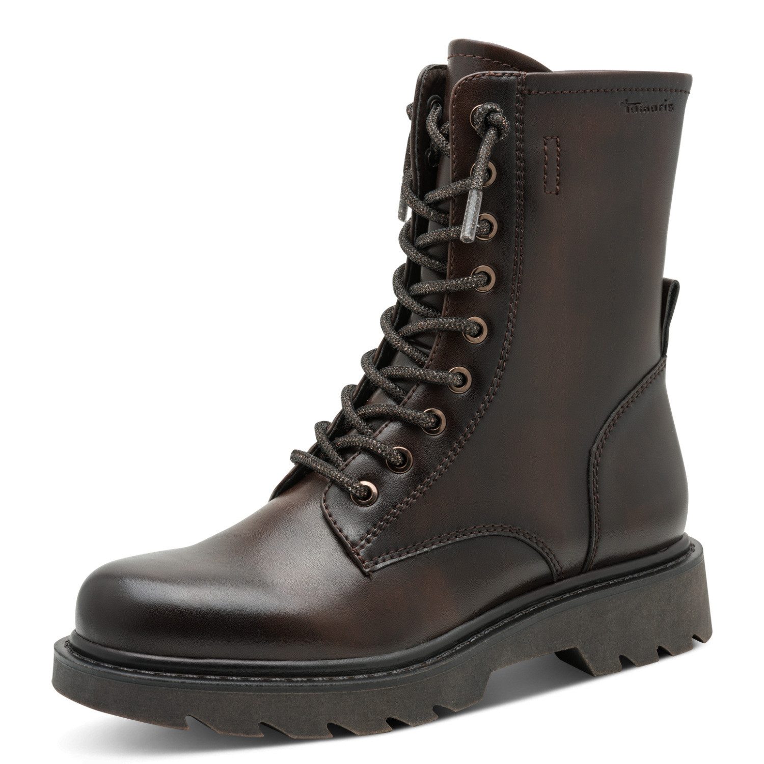 Tamaris Schnürstiefelette Blockabsatz, Schnürboots mit glänzenden, elastischen Schnürsenkeln