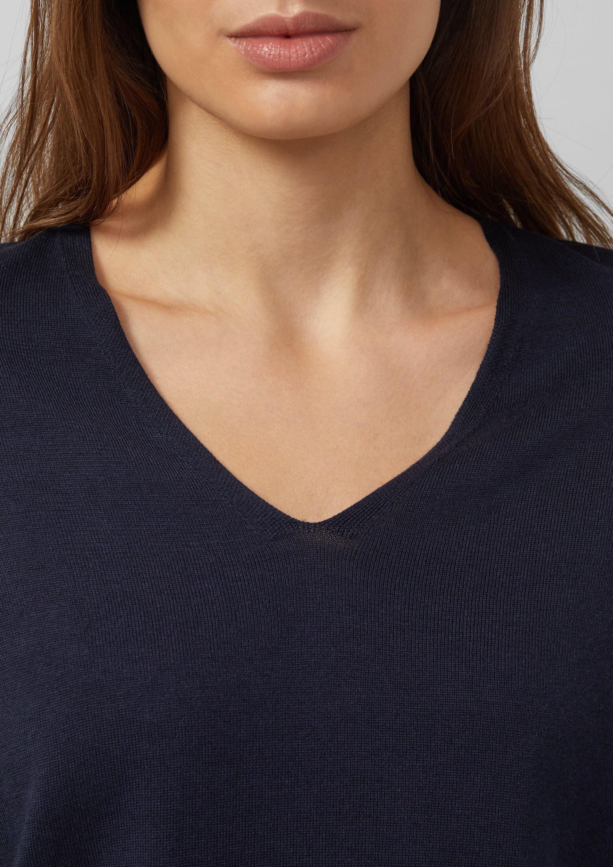 s.Oliver Longpullover Strickpullover Feinstrickpullover mit V-Ausschnitt und Rollkante am Saum