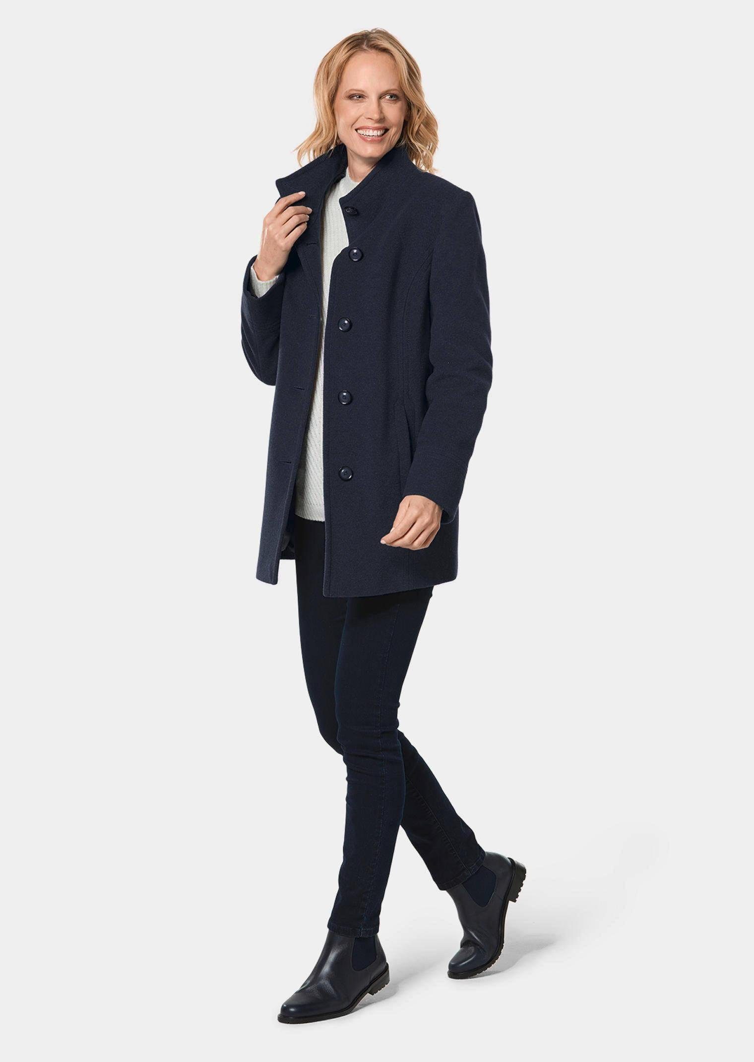 GOLDNER Wolljacke Eleganter Wintermantel mit Stehkragen Longmantel mit Knöpfen, Schubtaschen und Langarm