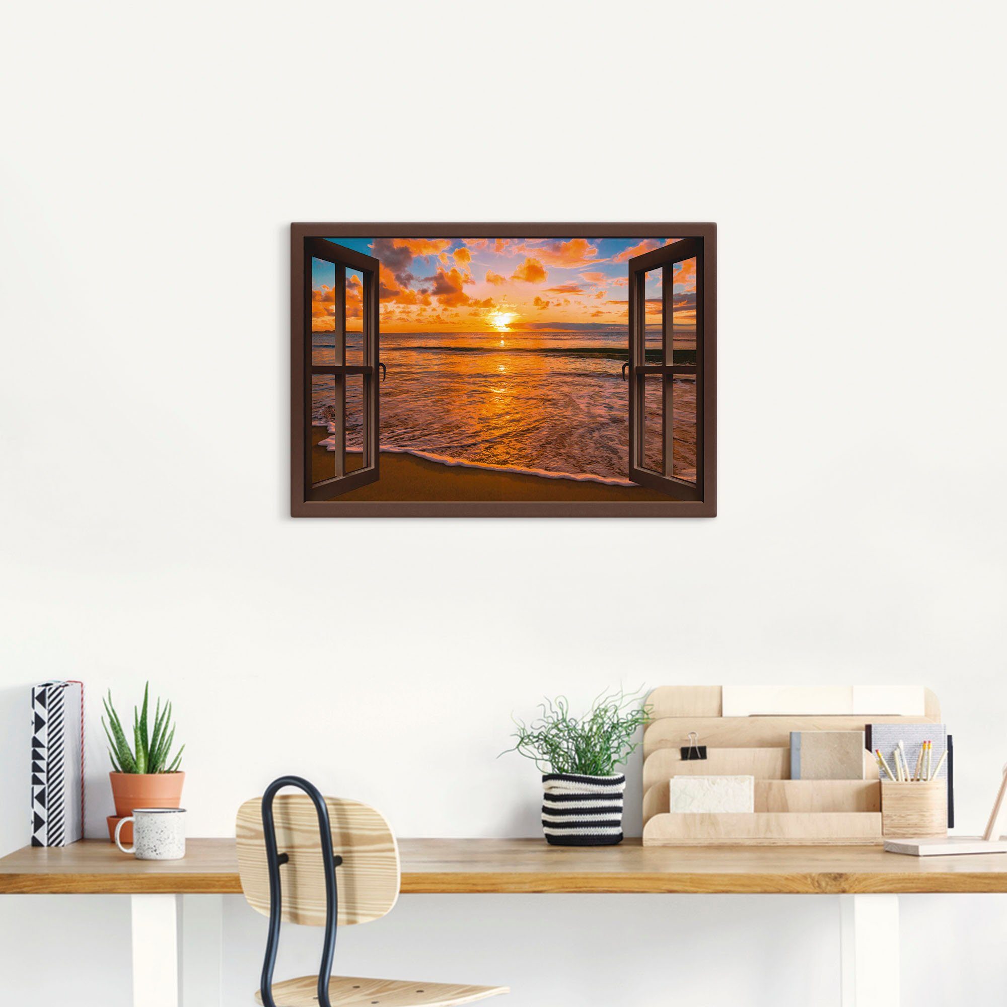 Artland Wandbild Fensterblick Sonnenuntergang am Strand, günstig online kaufen