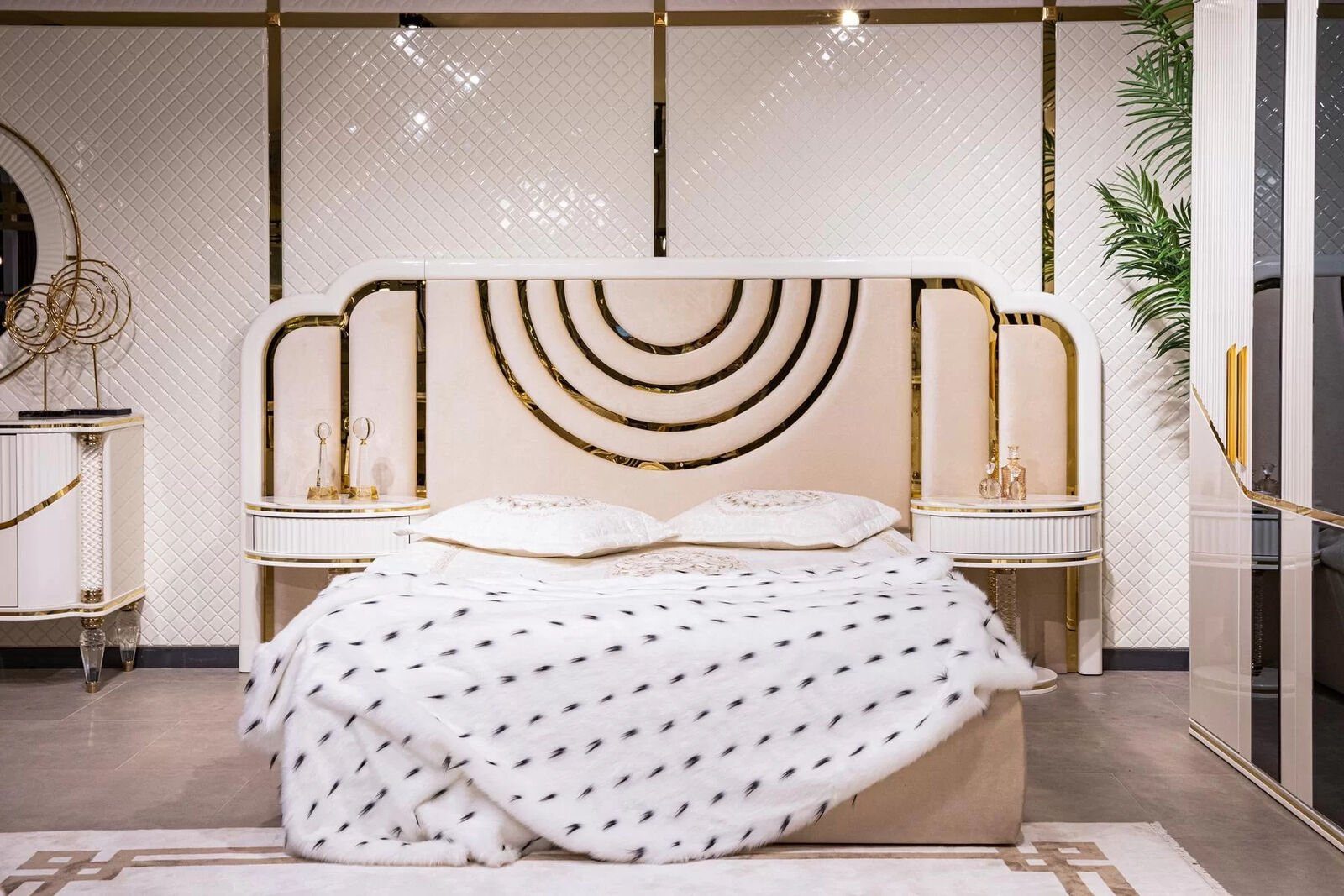Set Bett 2x Luxus Schlafzimmer-Set Made Schlafzimmer In JVmoebel Kleiderschrank Europe Kommode mit, Nachttisch