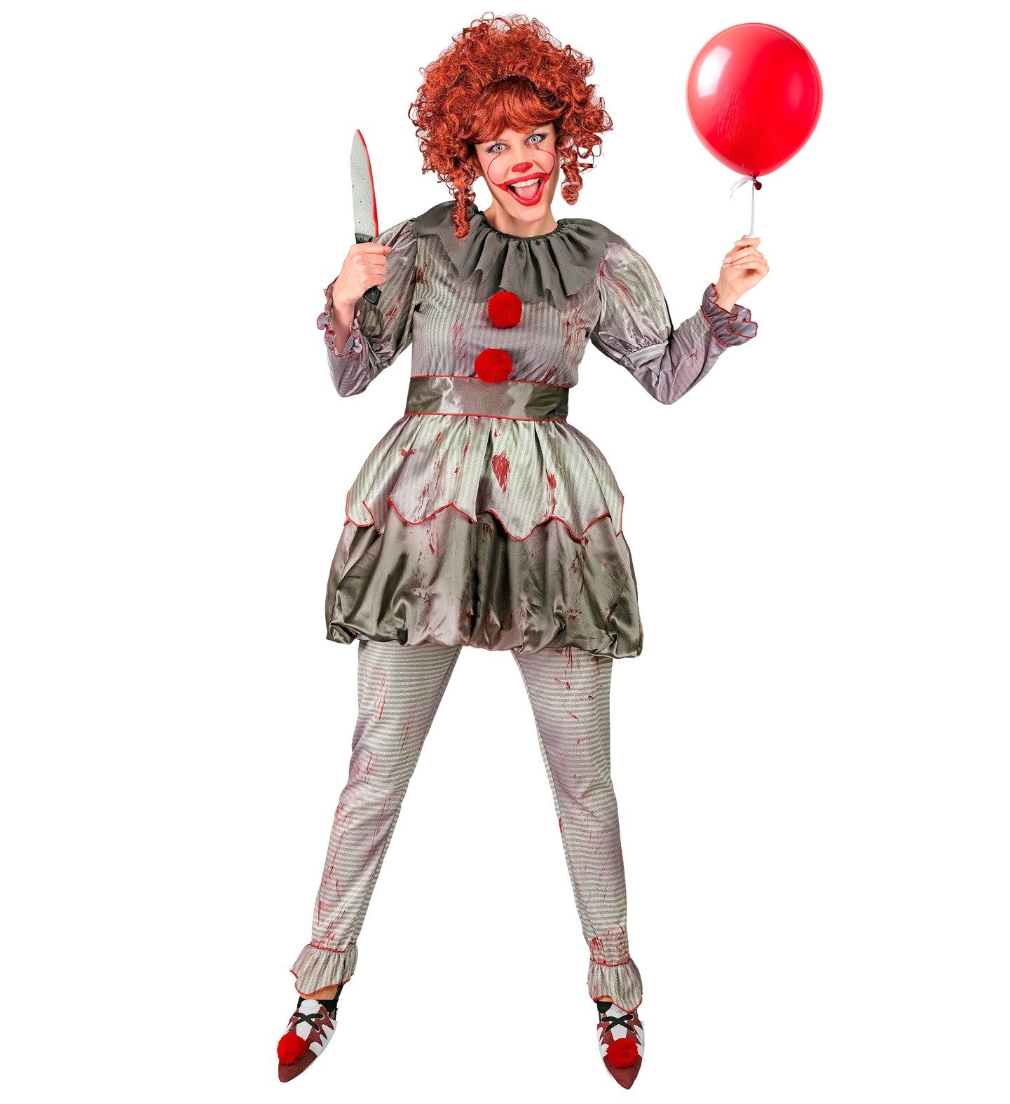 Widmann S.r.l. Clown-Kostüm Kostüm 'Killer Clown' für Damen, Grau mit Blutspr