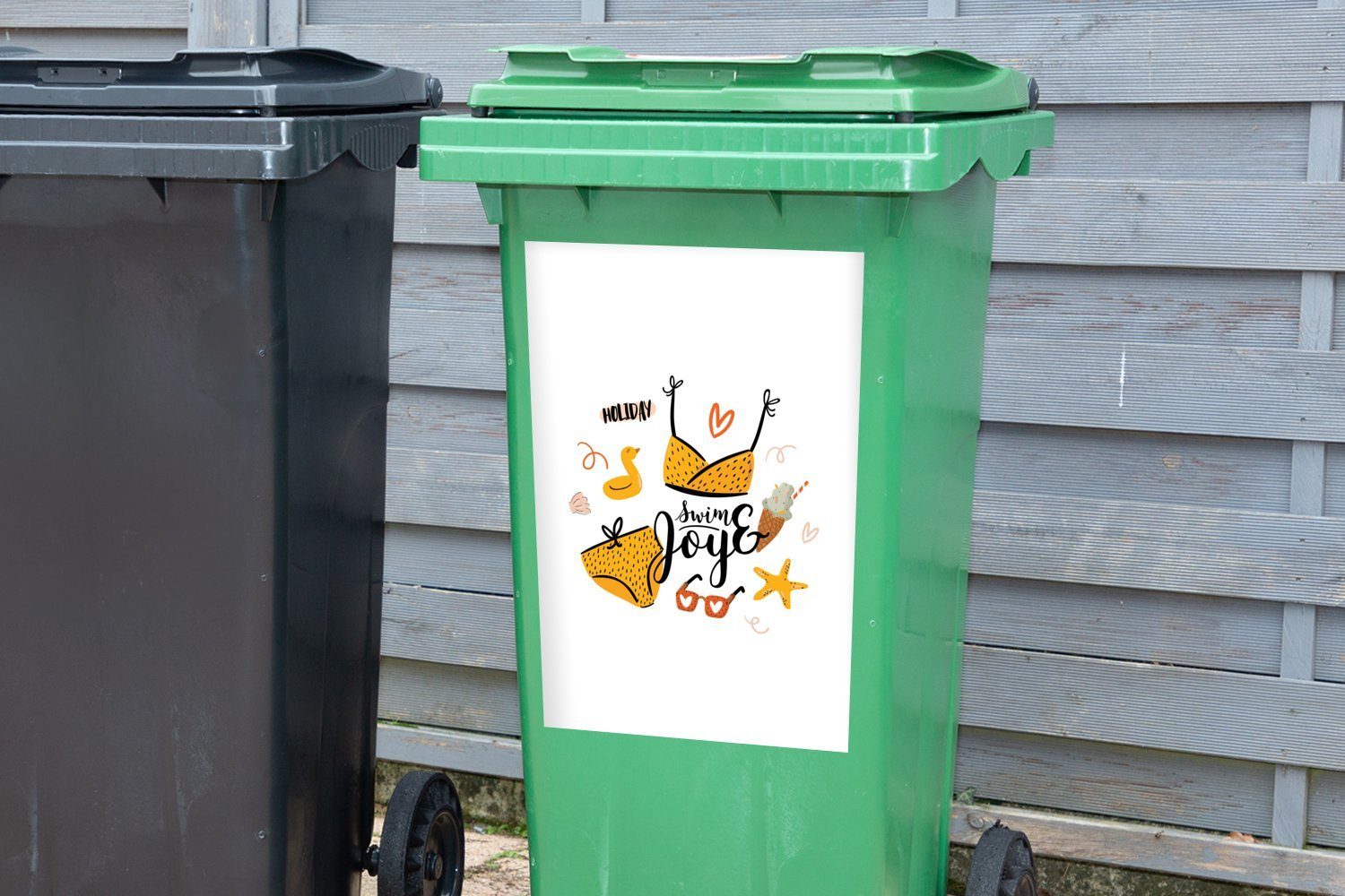 MuchoWow Wandsticker Sommer Gelb Mülltonne, (1 Container, Mülleimer-aufkleber, - - Abfalbehälter Sticker, St), Bikini
