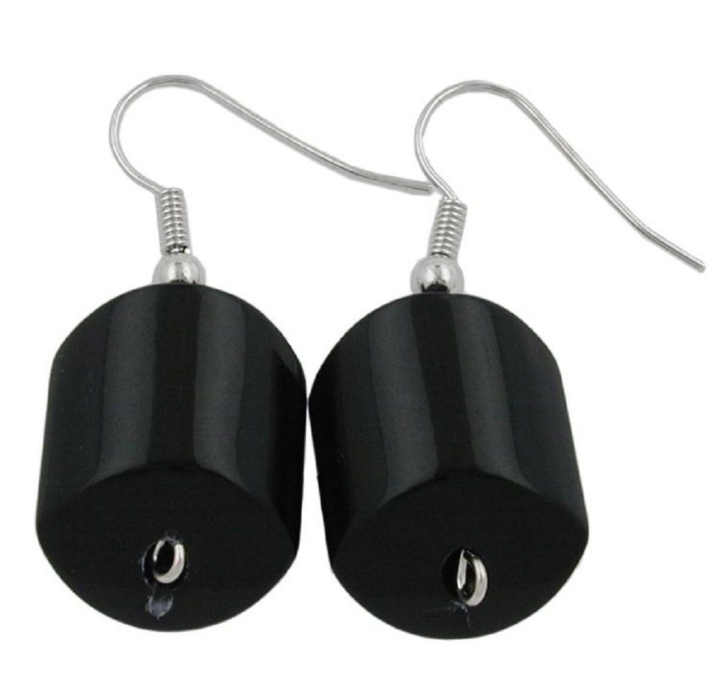 unbespielt Paar Ohrhänger Ohrhaken Schrägperle Kunststoff schwarz-glänzend 37 x 15 mm, Modeschmuck für Damen