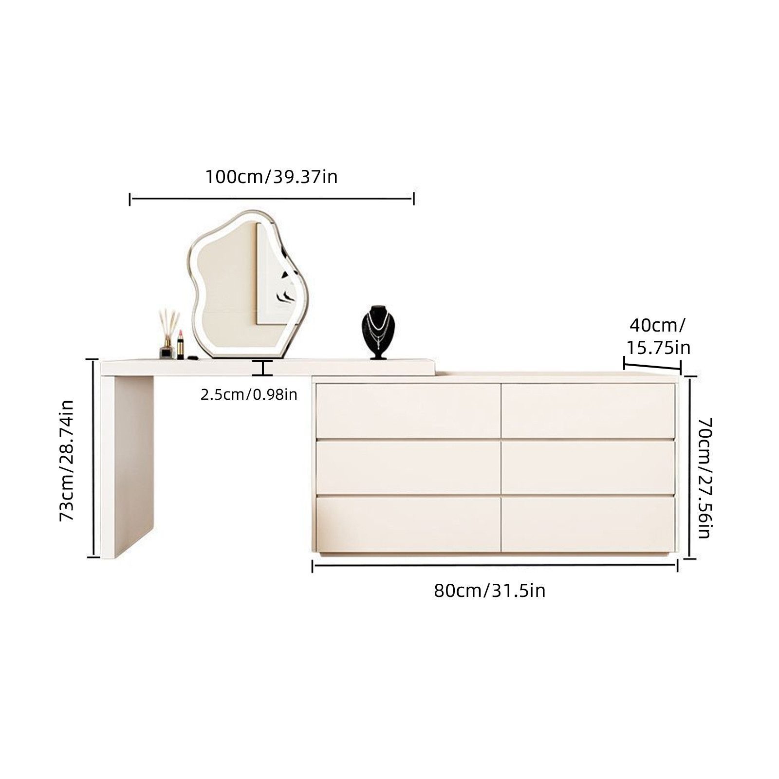 TWSOUL Schminktisch Drehbarer Schminktisch mit 6 Schubladen in Weiß, Multif günstig online kaufen