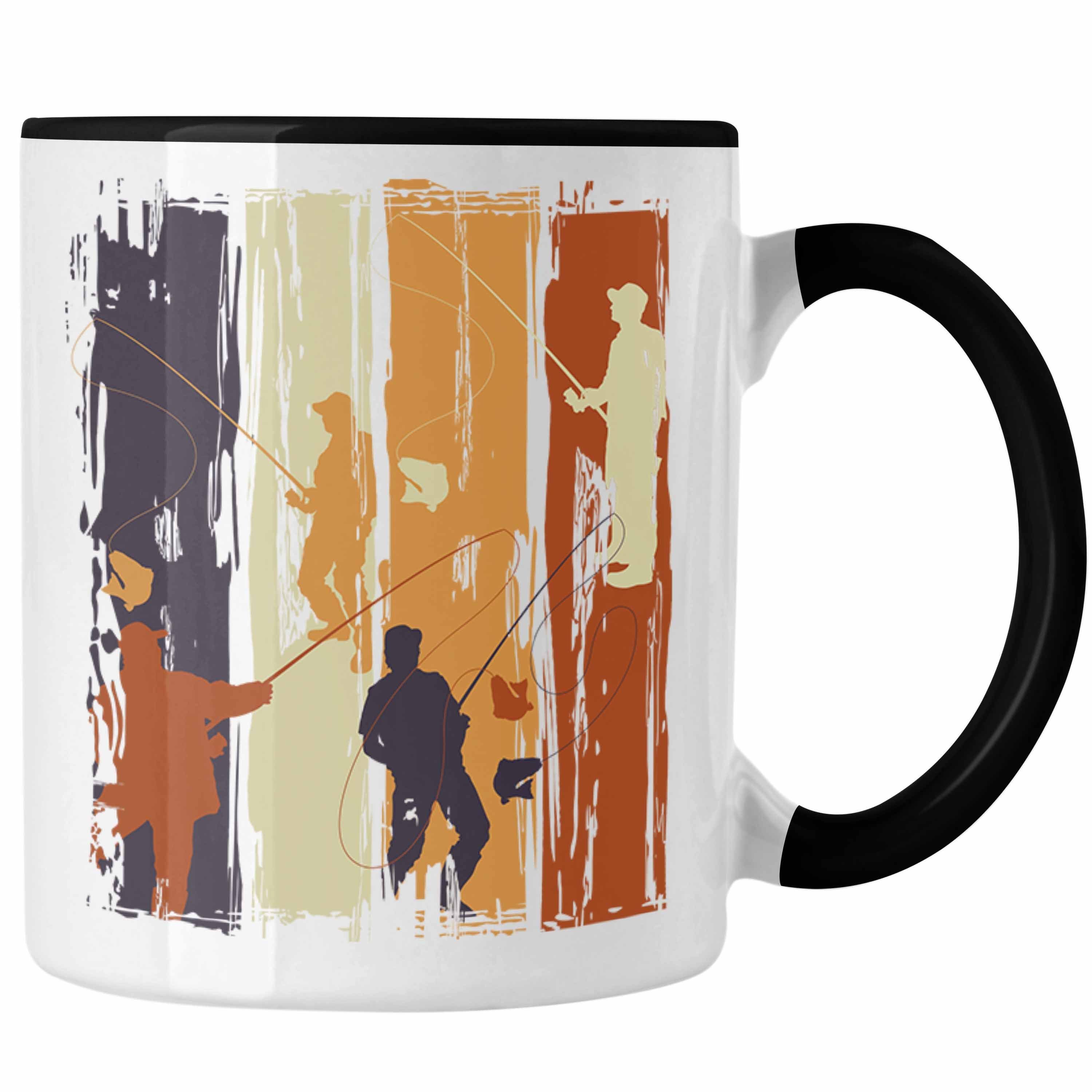 Trendation Tasse Trendation - Angler Tasse Geschenk Männer Grafik Lustig für Fischer Geschenkidee Angeln Becher Schwarz | Teetassen