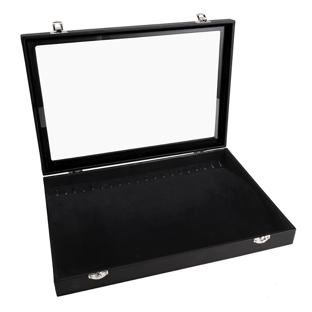 Sinoba Schmuckkasten Schmucklade Schmuckkästchen Schmuckbox für Ringe Ketten Ohrringe, Holz-Korpus, Velours-Bezug, mit Echtglas-Deckel