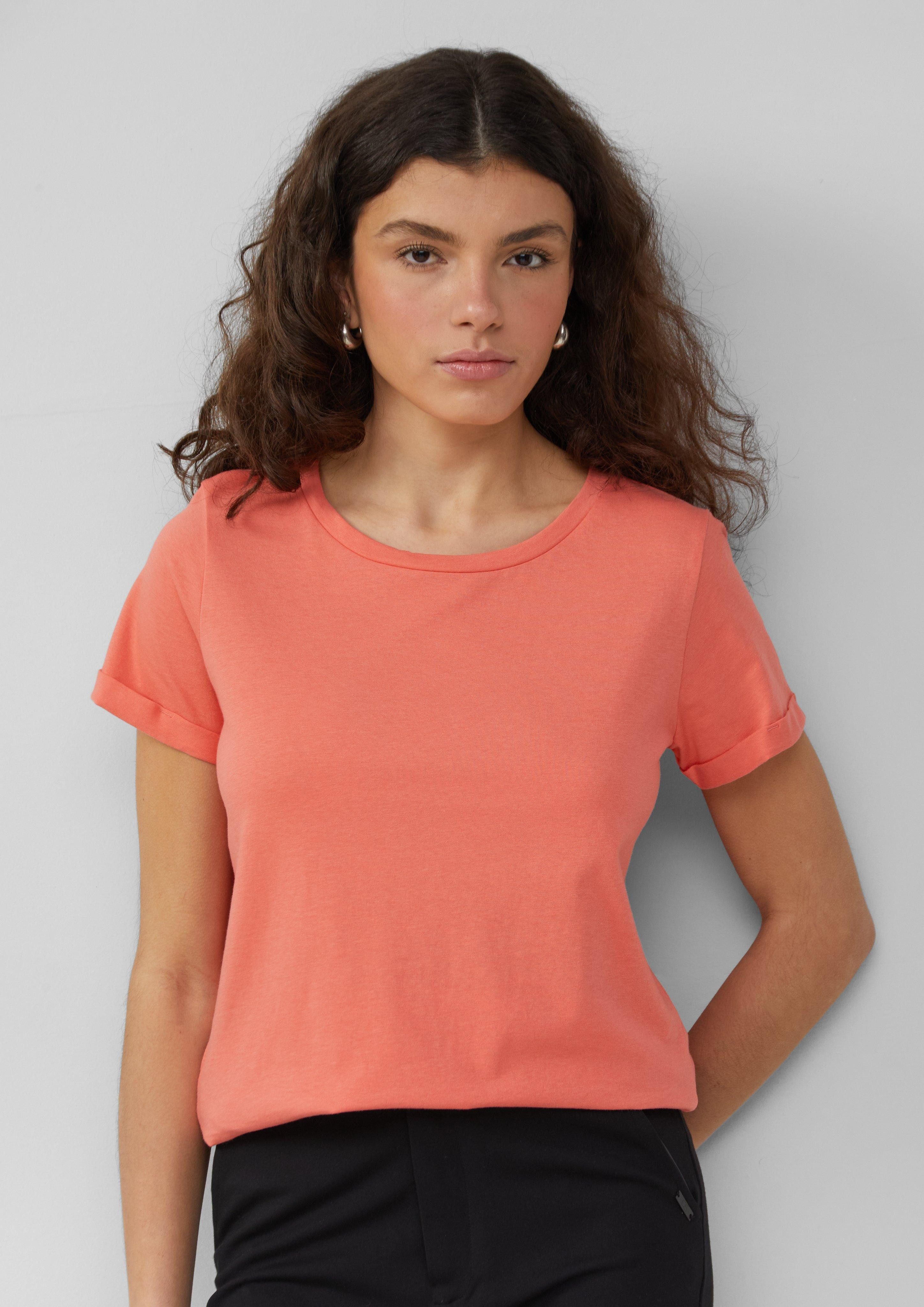 QS Kurzarmshirt Baumwollshirt mit Rundhalsausschnitt günstig online kaufen