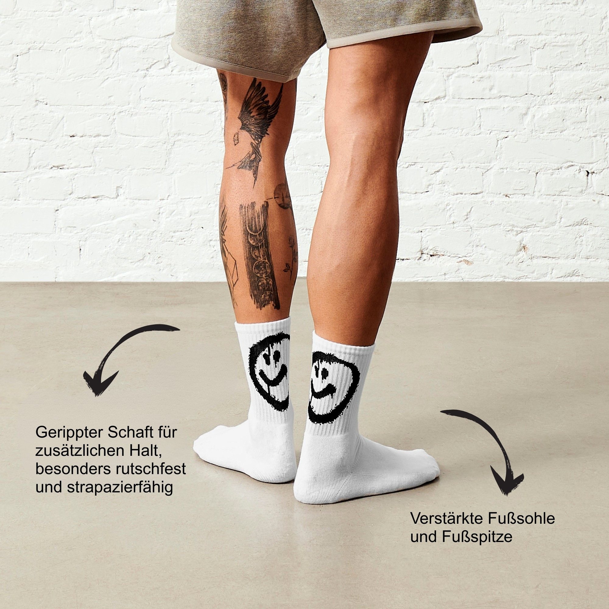von Jungfeld Tennissocken SMILEY Baumwolle 36-46 Unisex 2 Paar (2-Paar, 2er-Pack) Sportsocken mit verstärkter Ferse & Fußsohle aus Bio-Baumwolle