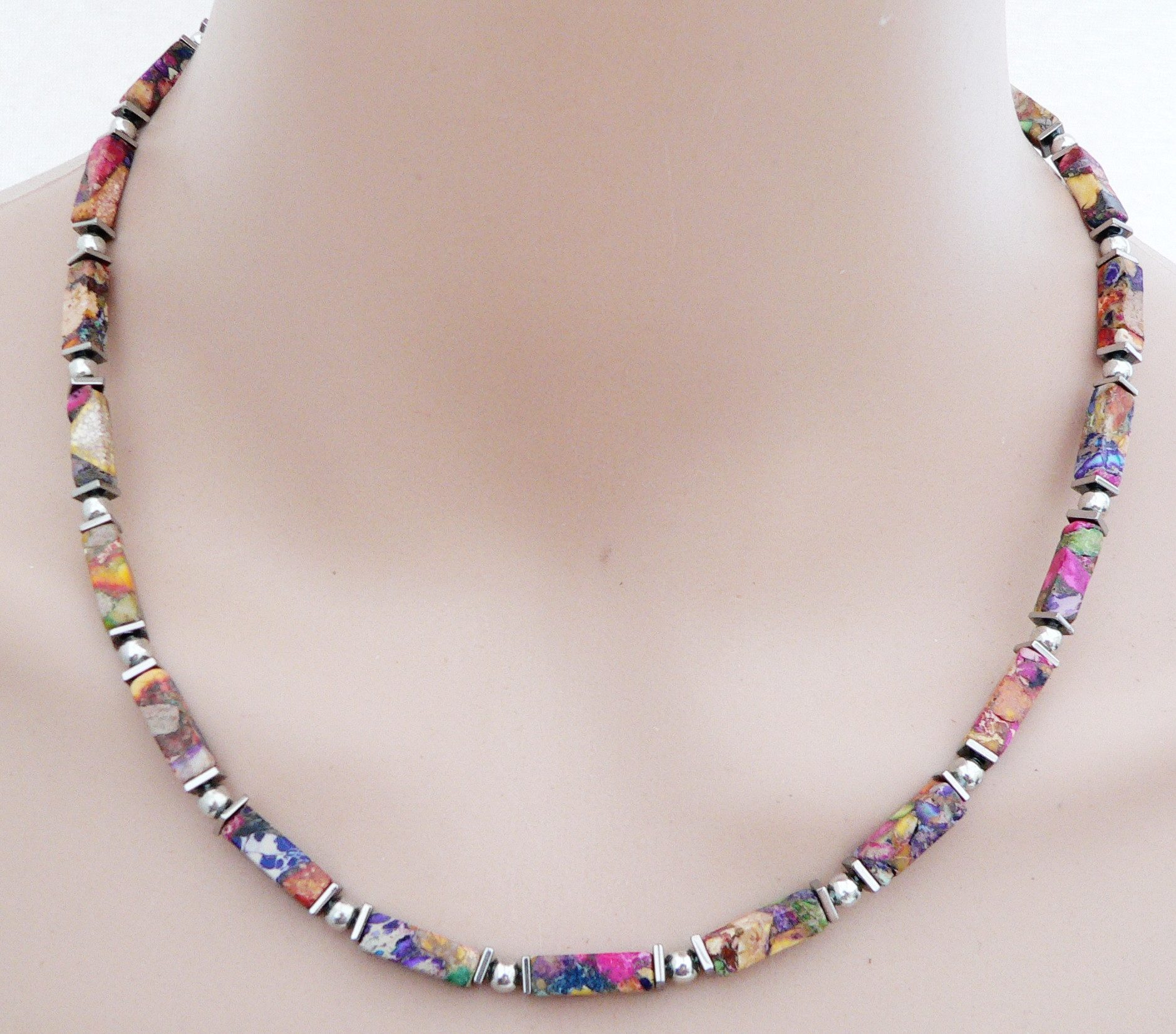 traumschmuck Kette ohne Anhänger 226r Halskette Schmuck-Edelstein nätürlicher Jaspis multicolor (inkl Schmuckbox), handgefertigt, einreihig, verstellbare Gesamtlänge