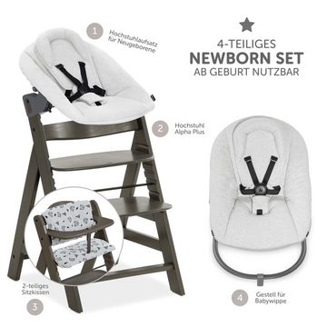 Hauck Hochstuhl Alpha Plus Select Charcoal - Newborn Set, Holz Babystuhl ab Geburt inkl. Aufsatz für Neugeborene & Sitzauflage