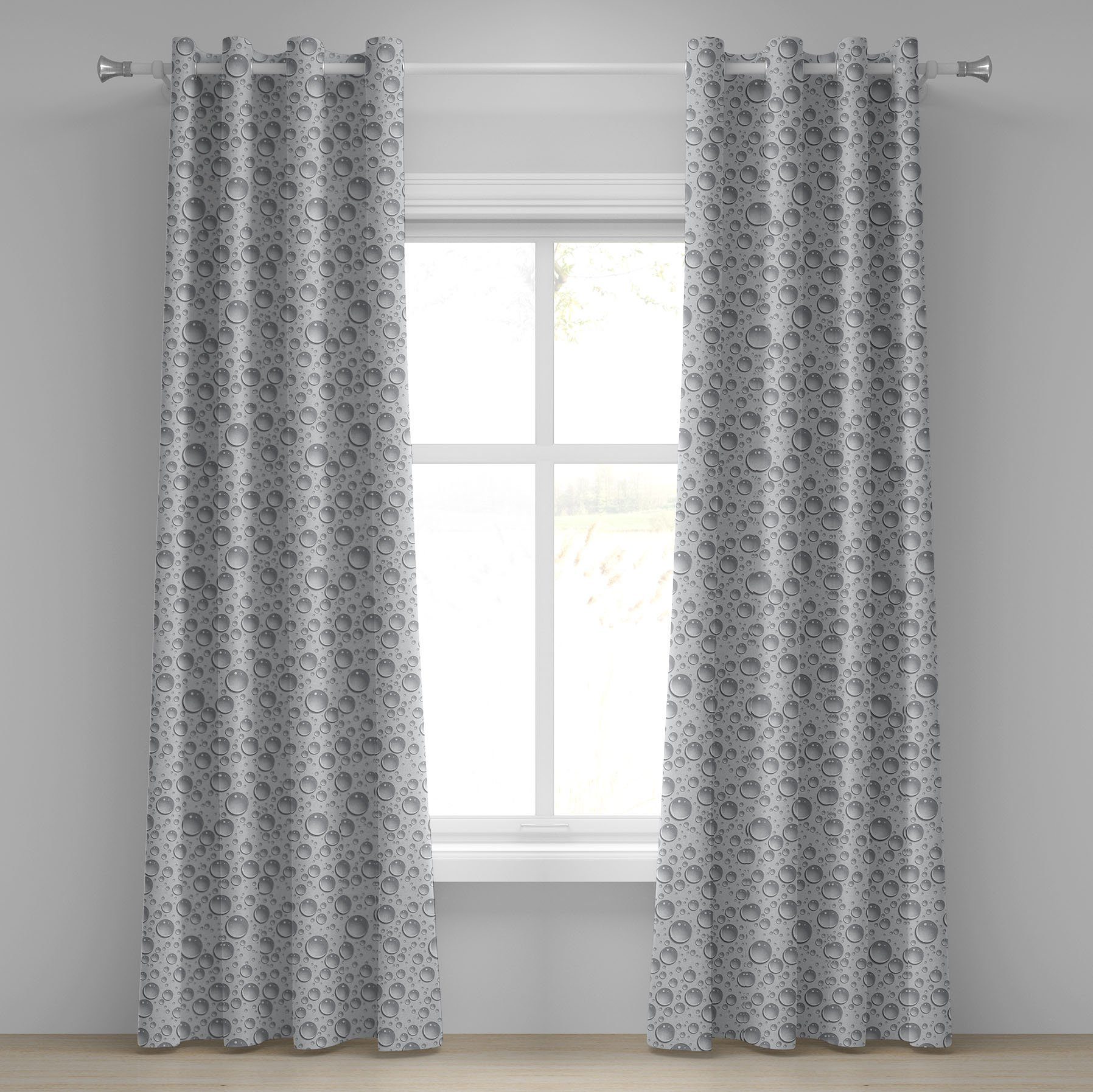 Dekorative für Schlafzimmer Gardine Wassertropfen Monochrome Grau 2-Panel-Fenstervorhänge Abakuhaus, Wohnzimmer,