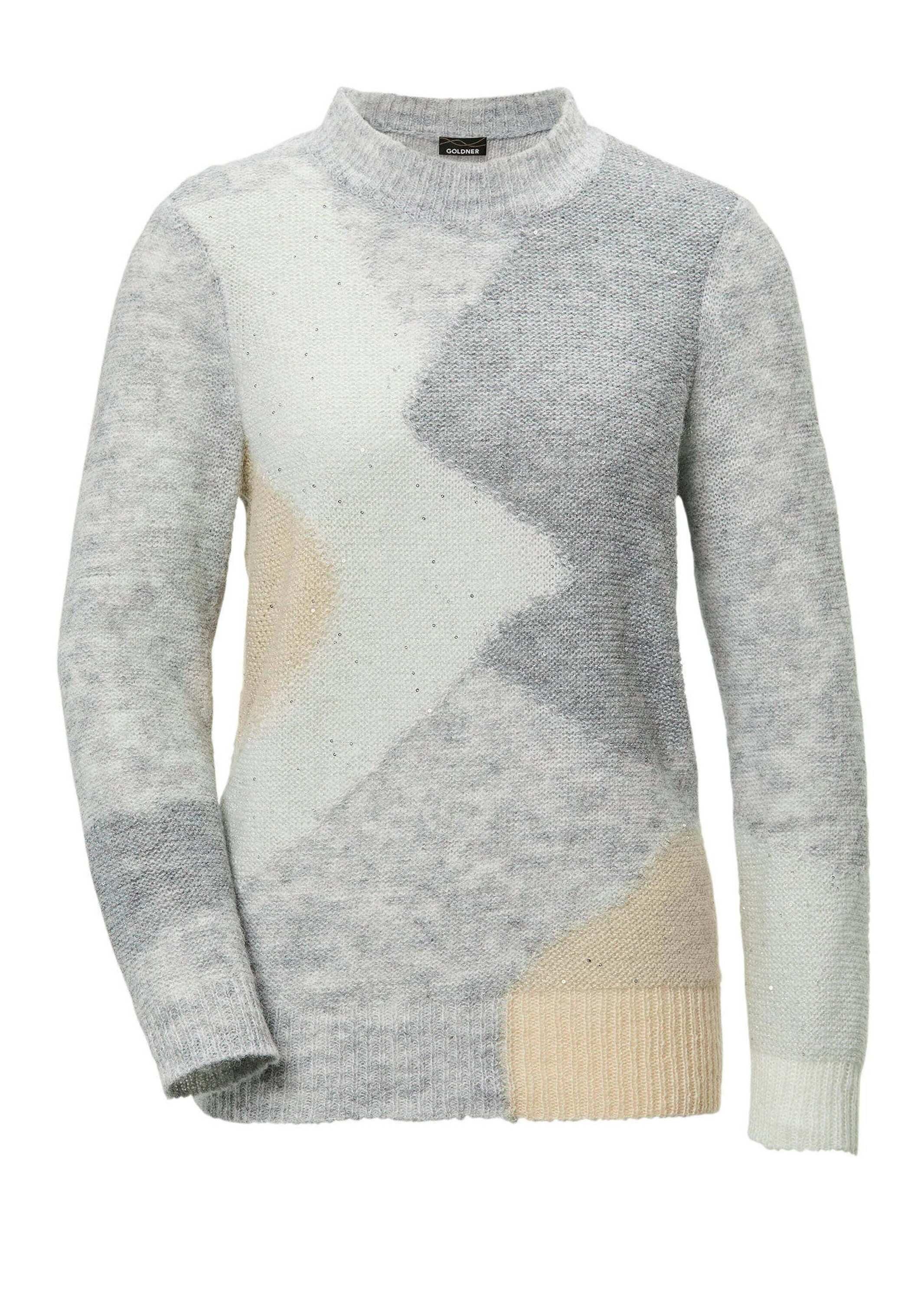 GOLDNER Strickpullover Eleganter Intarsienpullover mit Glanz Winterpullover mit Stehkragen, Rippstrickblenden und Langarm