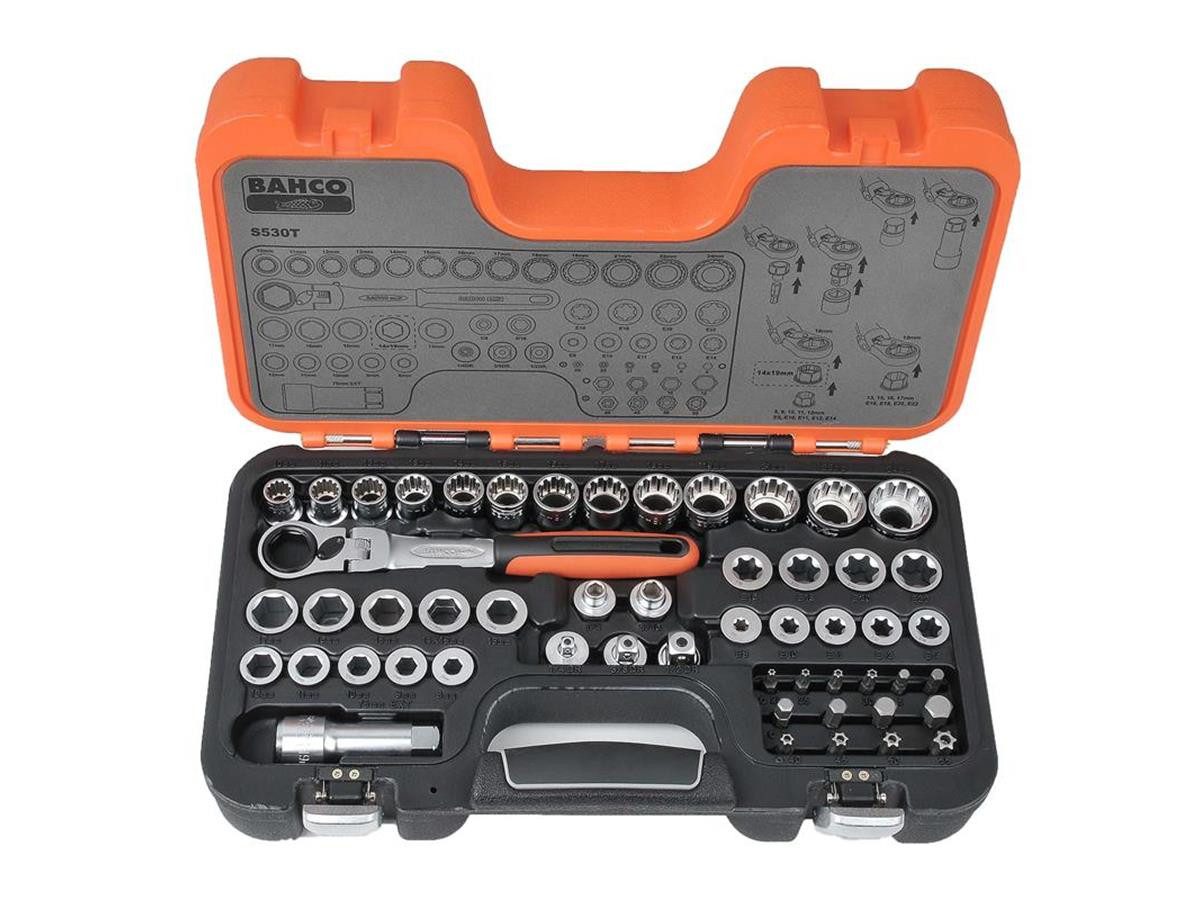 BAHCO Steckschlüssel Satz 53-Teilig S530T (Set), Durchsteck-Steckschlüssel-Satz 53-teilig, im Koffer