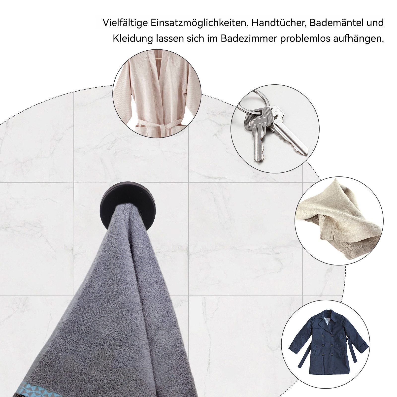 BlingBin Handtuchhaken 2/4Stück Saugnapfhaken,Saugnapf Haken,Schwarz Hooks, Badezimmer, Duschen, Türen, (4 Stück, 4-St., Edelstahl Wasserdicht Saughalter), für Badezimmer Küche Glatte Fenster Wand Glas