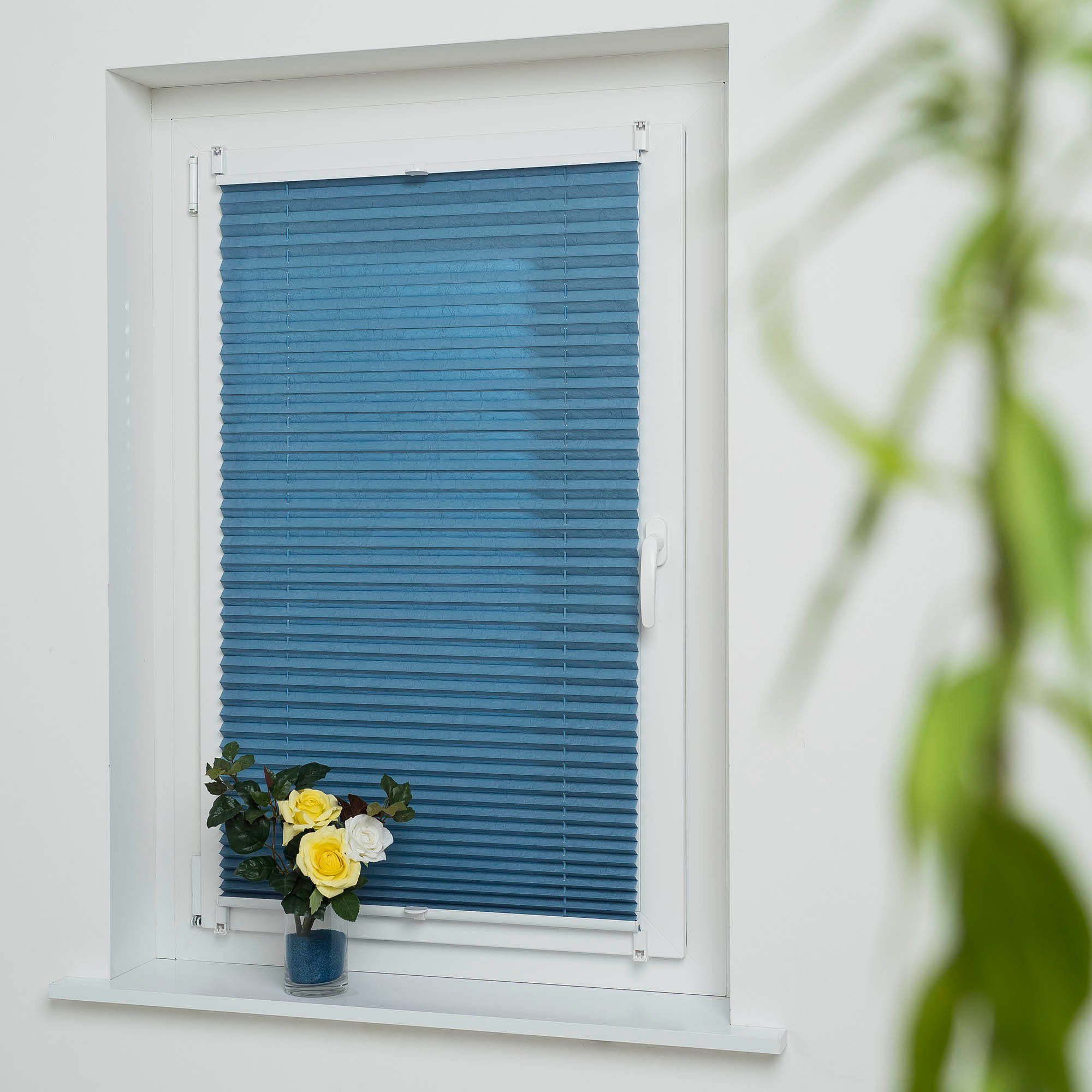 Liedeco Plissee Jeansblue, Lichtschutz, ohne Bohren, verspannt, Klemmfix