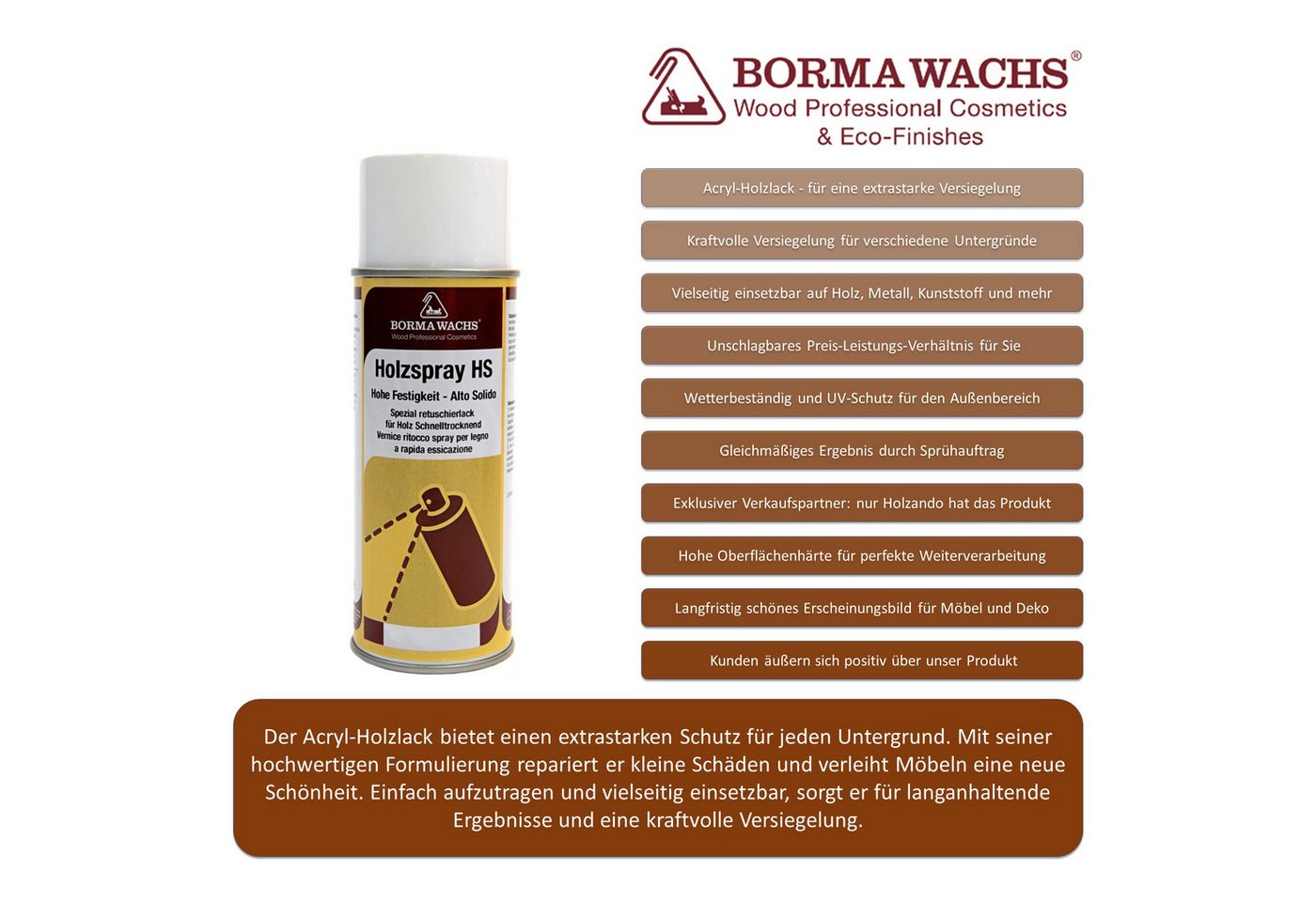 Thumbnail - BORMA Sprühlack Acryl Holzlack 400ml Tiefmatt