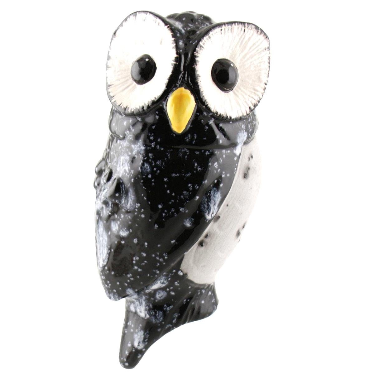 Tangoo Gartenfigur Tangoo Keramik-Vogel Eule schwarz mit weißen Akzenten, (Stück)
