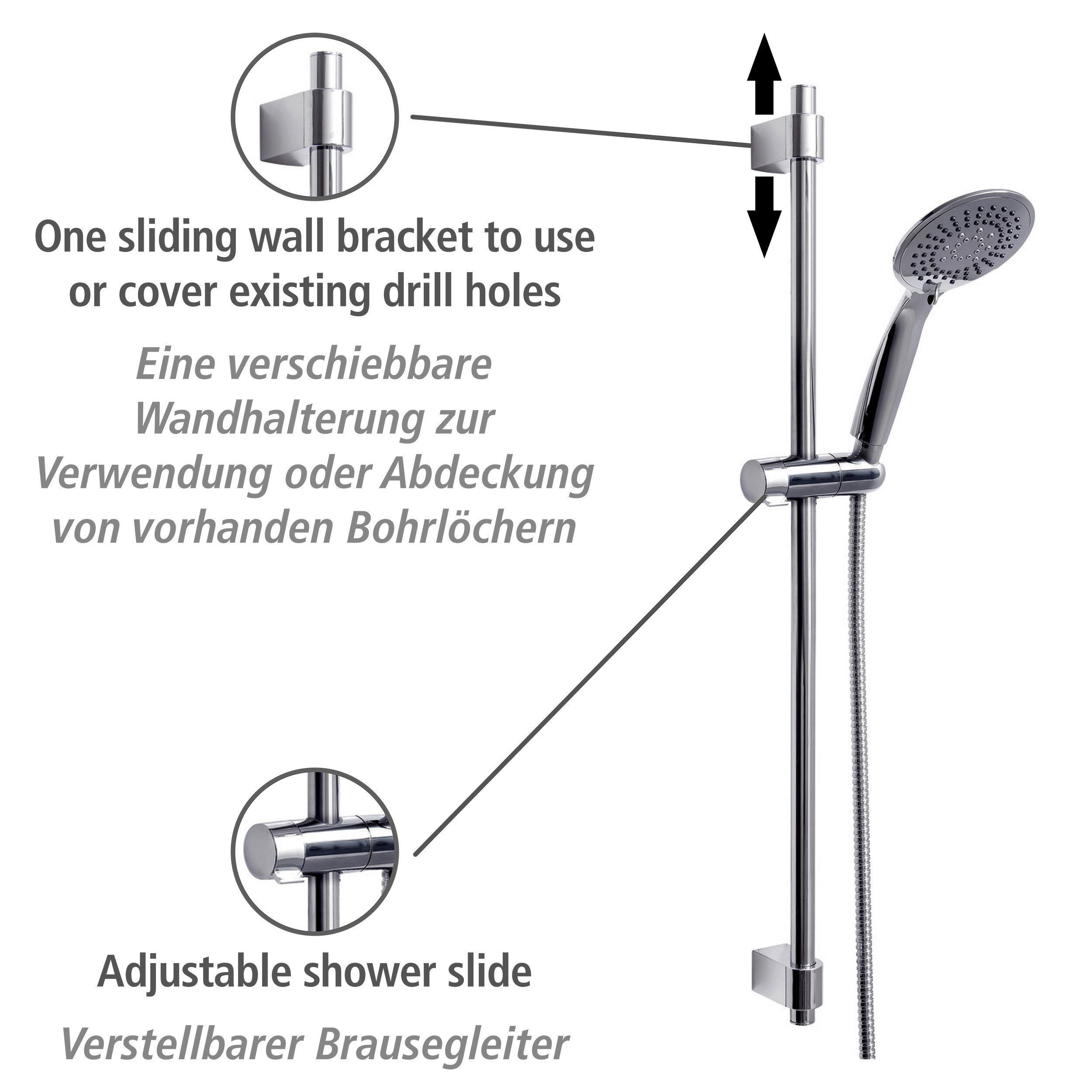 WENKO Stangenbrause-Set Young, Chrom, Länge Stange: 66 cm