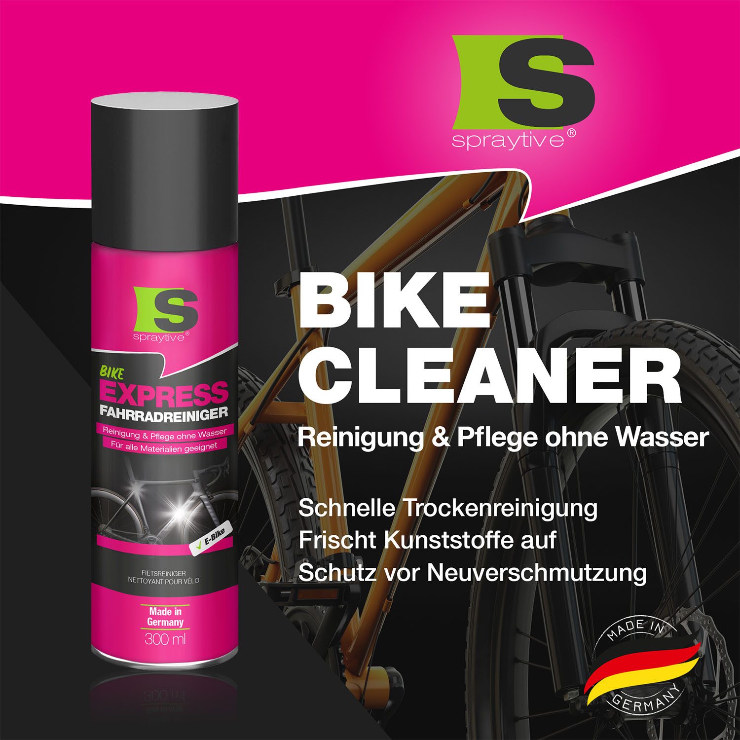 Spraytive 2x 300ml Express Fahrradreiniger Spray, Reinigung & Pflege ohne Wasser Zweiradreiniger (Made in Germany)
