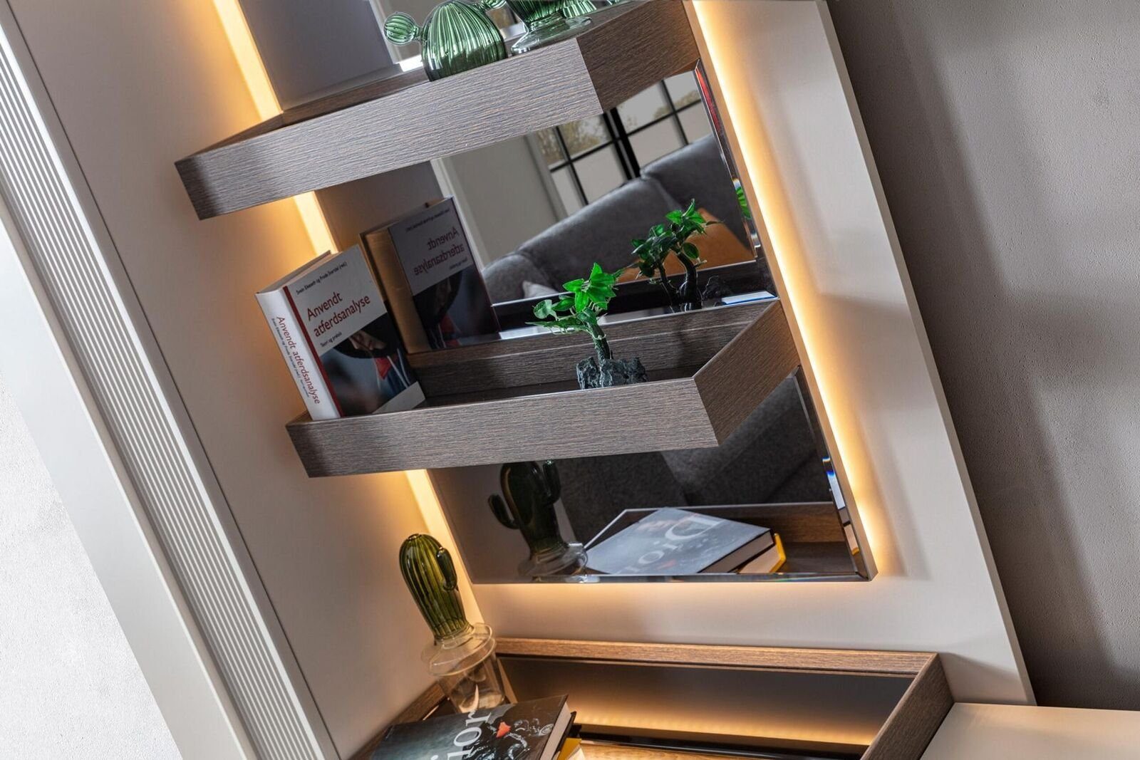 für Weiße beleuchtet, Wohnwand), Wohnwand 1x Möbel Exklusive Made Europa in Farbe JVmoebel (1-St., Wohnwand LED Wohnzimmer