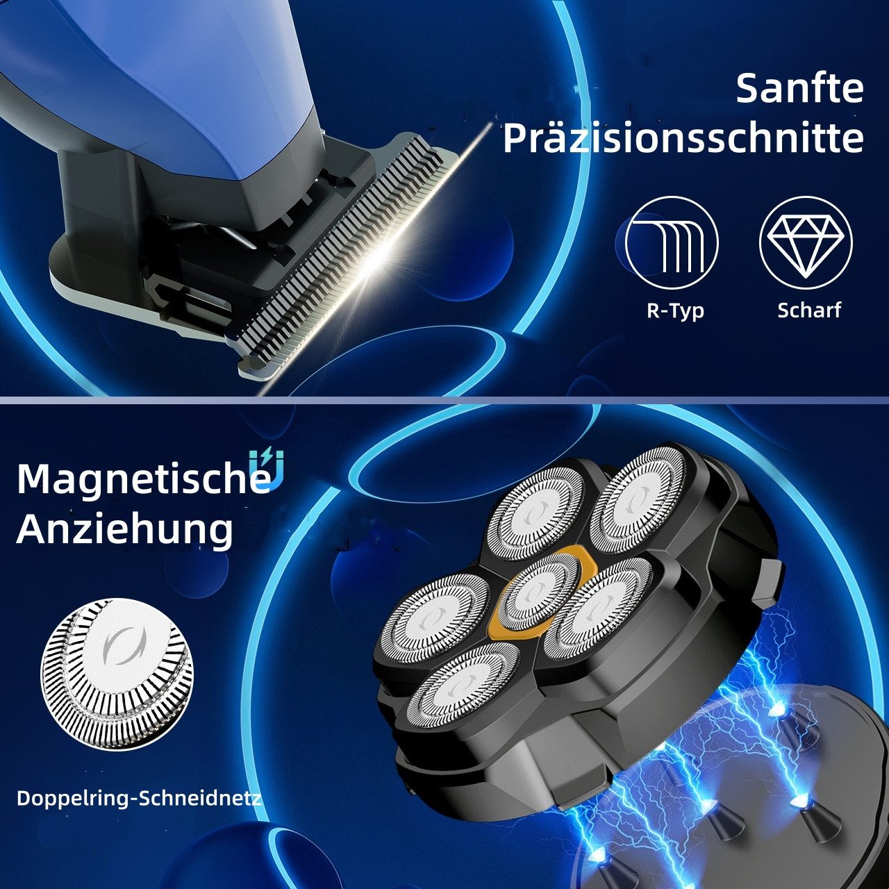 Scttomon Haarschneider FK-8750, Set aus Elektrorasierer und Haartrimmer, Blau – Bild 4 von 5