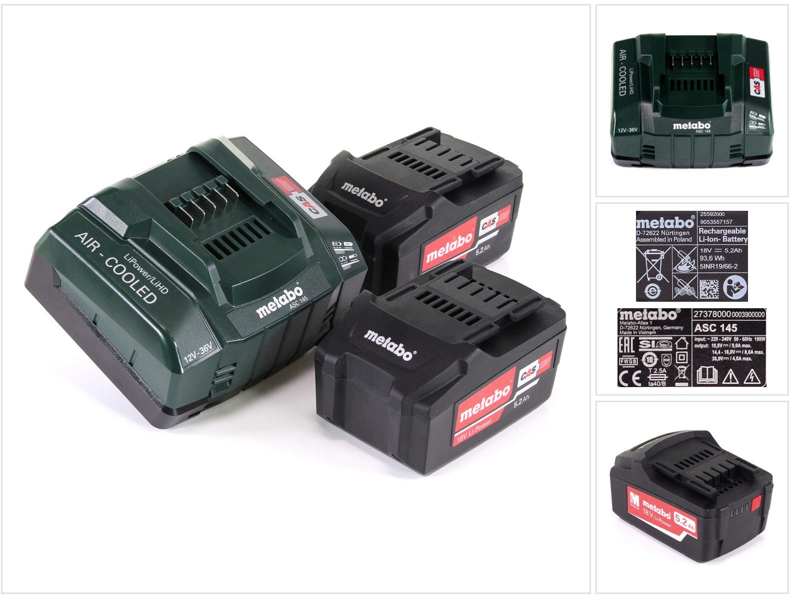 metabo Akku Basis Set 18V mit 2x Akku 5,2Ah + Ladegerät ASC 145 (685051000) Akkupacks