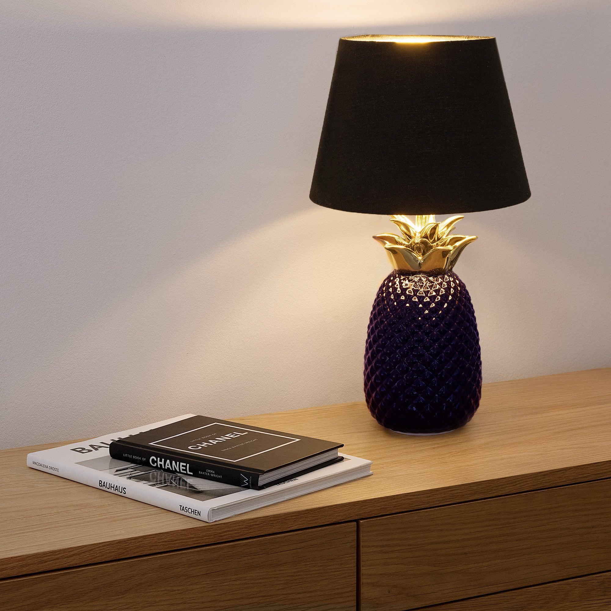 Navaris Tischleuchte Tischlampe Ananas Gewinde 40cm Dekolampe - hoch Purple mit Hyacinth - E27 Design