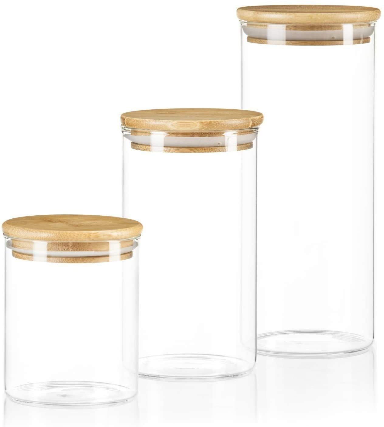 Bambus-Deckel, Glasbehäler mit Aufbewahrungsglas Dimono (Glasbehälter), Set: Borosilikatglas, Vorratsglas Größen Alle 3