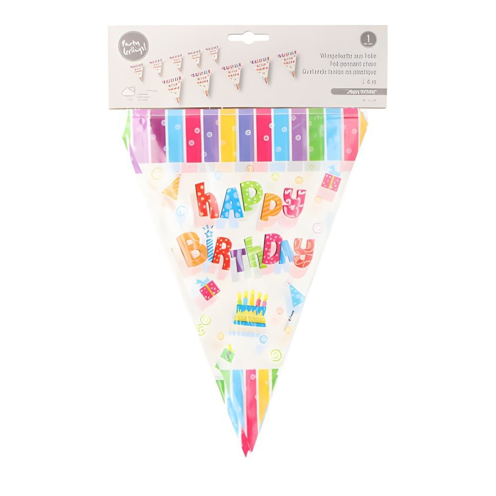 PAPSTAR Girlande Wimpelkette, Folie 4 m Happy Birthday wetterfest 10 Stk