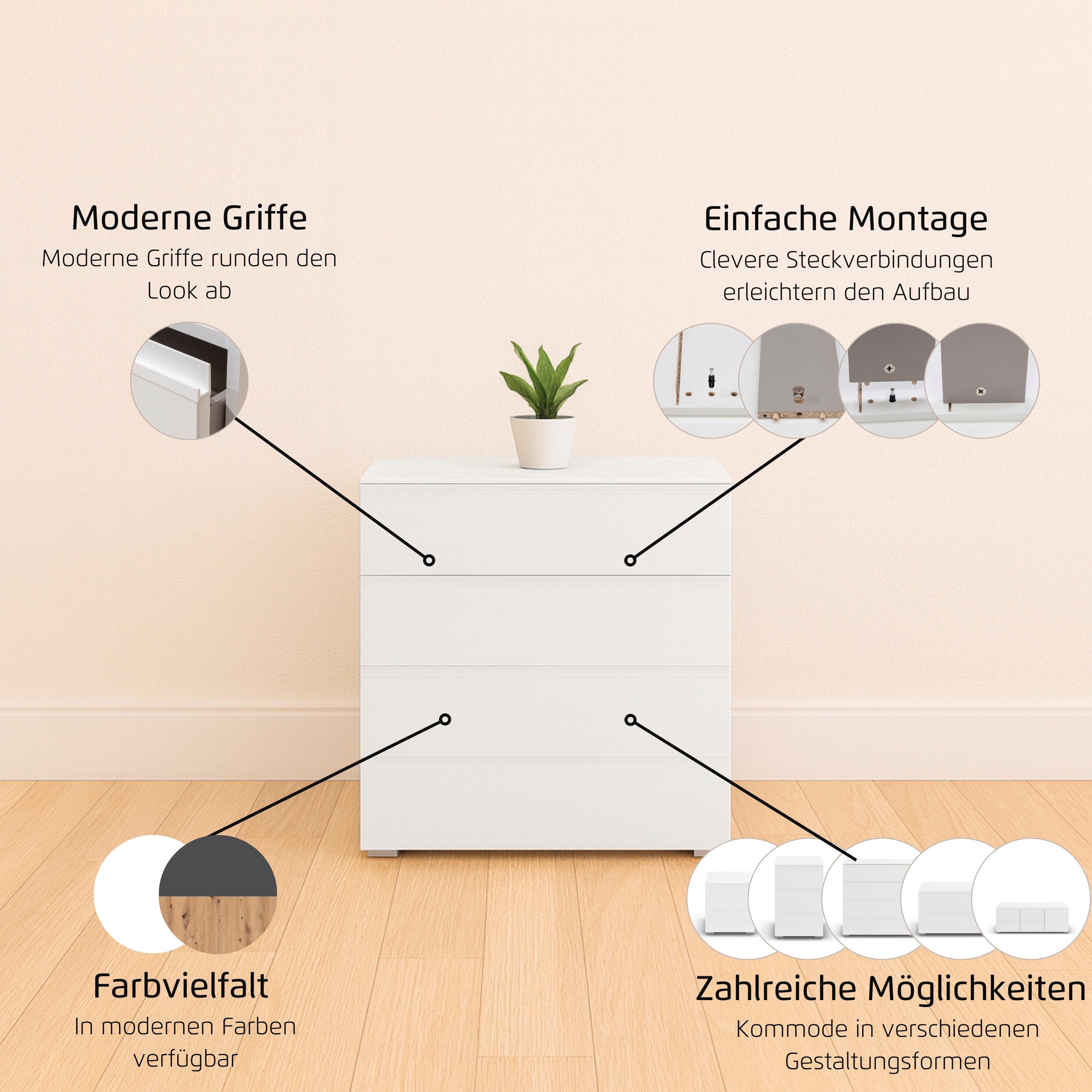 rauch Kommode Joel (Breite 80 cm), vier praktische und geräumige Schubladen MADE IN GERMANY