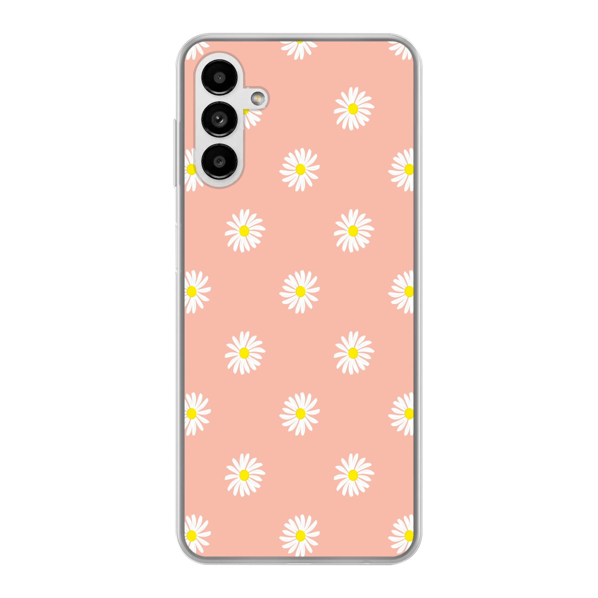 MuchoWow Handyhülle für Samsung Galaxy A04s Gänseblümchen - Pastell - Weiß - Rosa - Blumen, Handy Case, Silikon, Bumper Case Dünn
