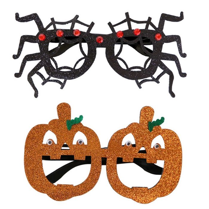 FeelGlad Verkleidungsmaske Halloween-Brille 2-teiliges Set Spinne + Kürbis (2-tlg)